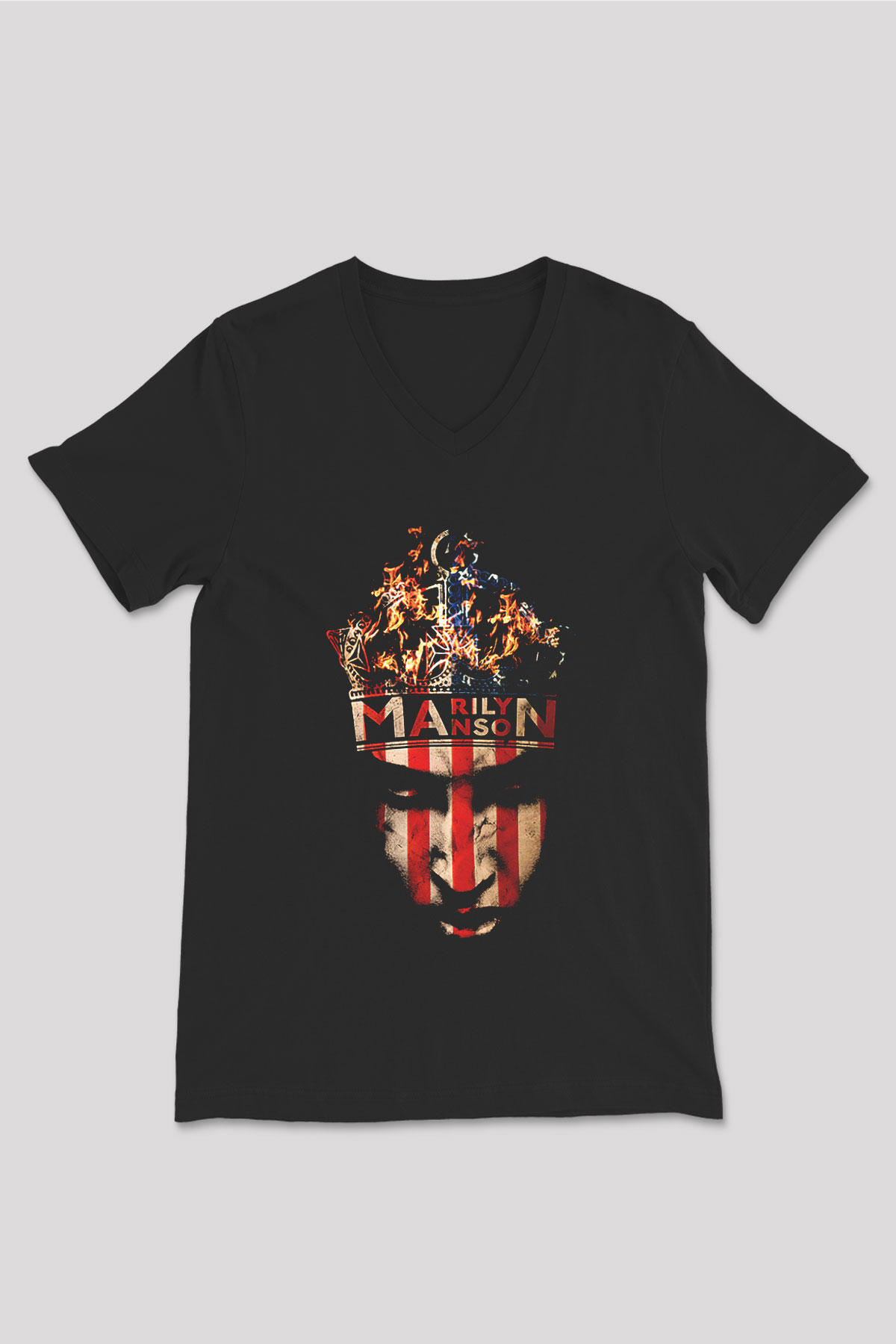Marilyn Manson Siyah Unisex V Yaka Tişört T-Shirt