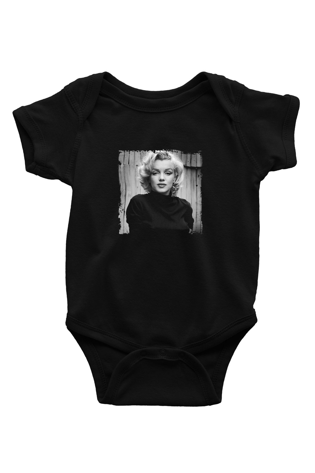 Marilyn Monroe Baskılı Unisex Siyah Bebek Body - Zıbın