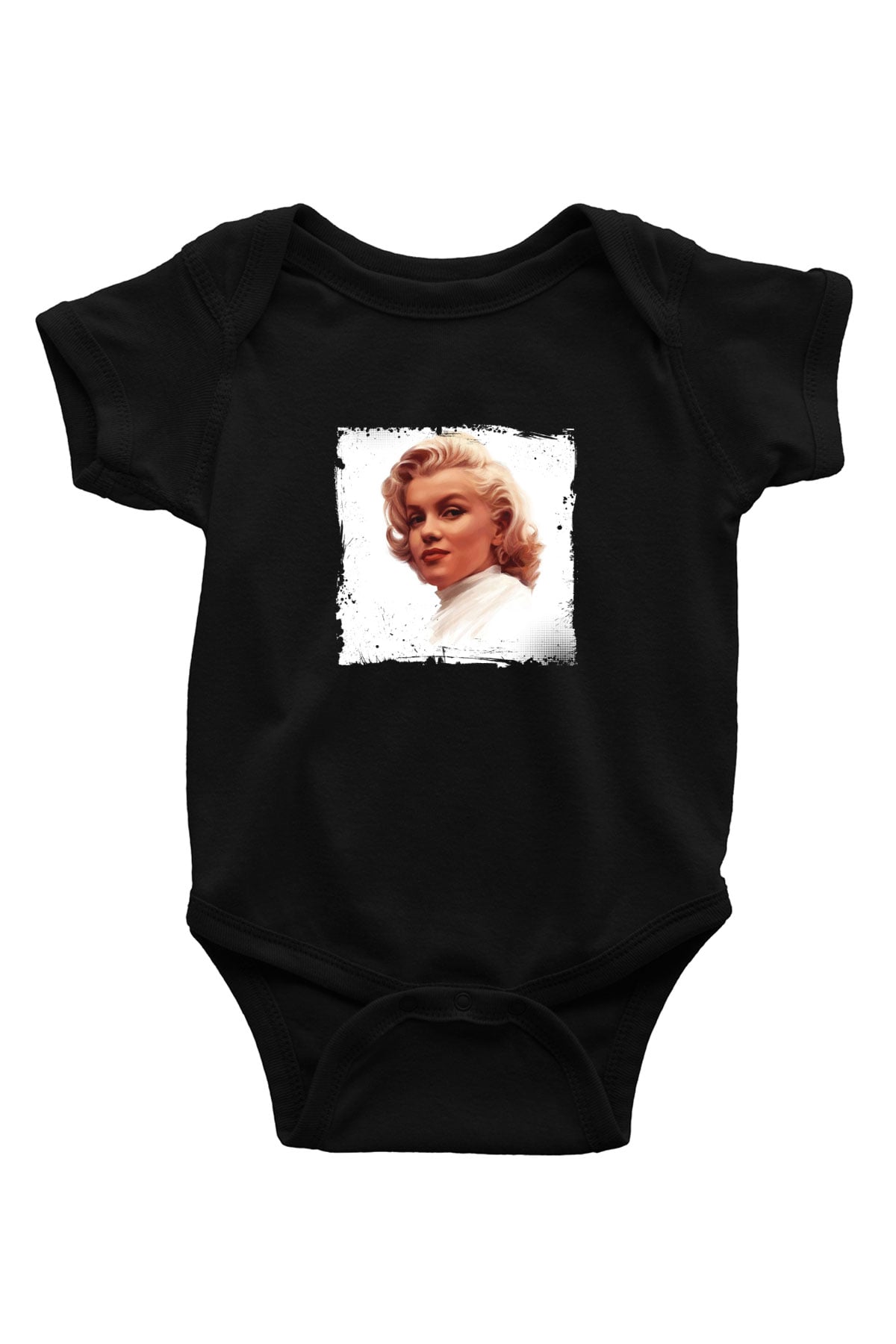Marilyn Monroe Baskılı Unisex Siyah Bebek Body - Zıbın