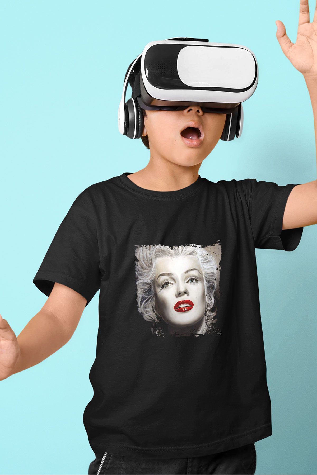 Marilyn Monroe Baskılı Unisex Siyah Çocuk Tişört