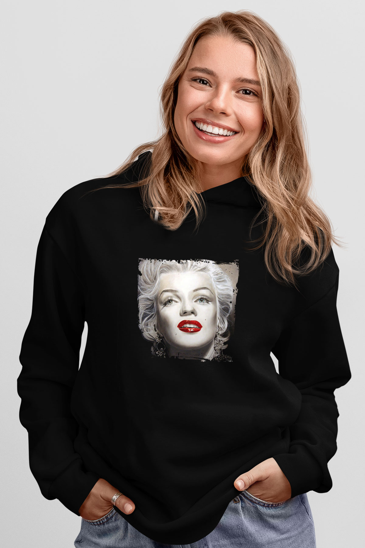 Marilyn Monroe Baskılı Unisex Siyah Hoodie