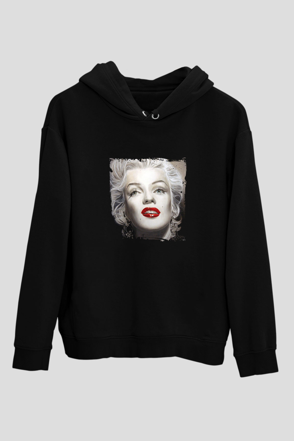 Marilyn Monroe Baskılı Unisex Siyah Hoodie