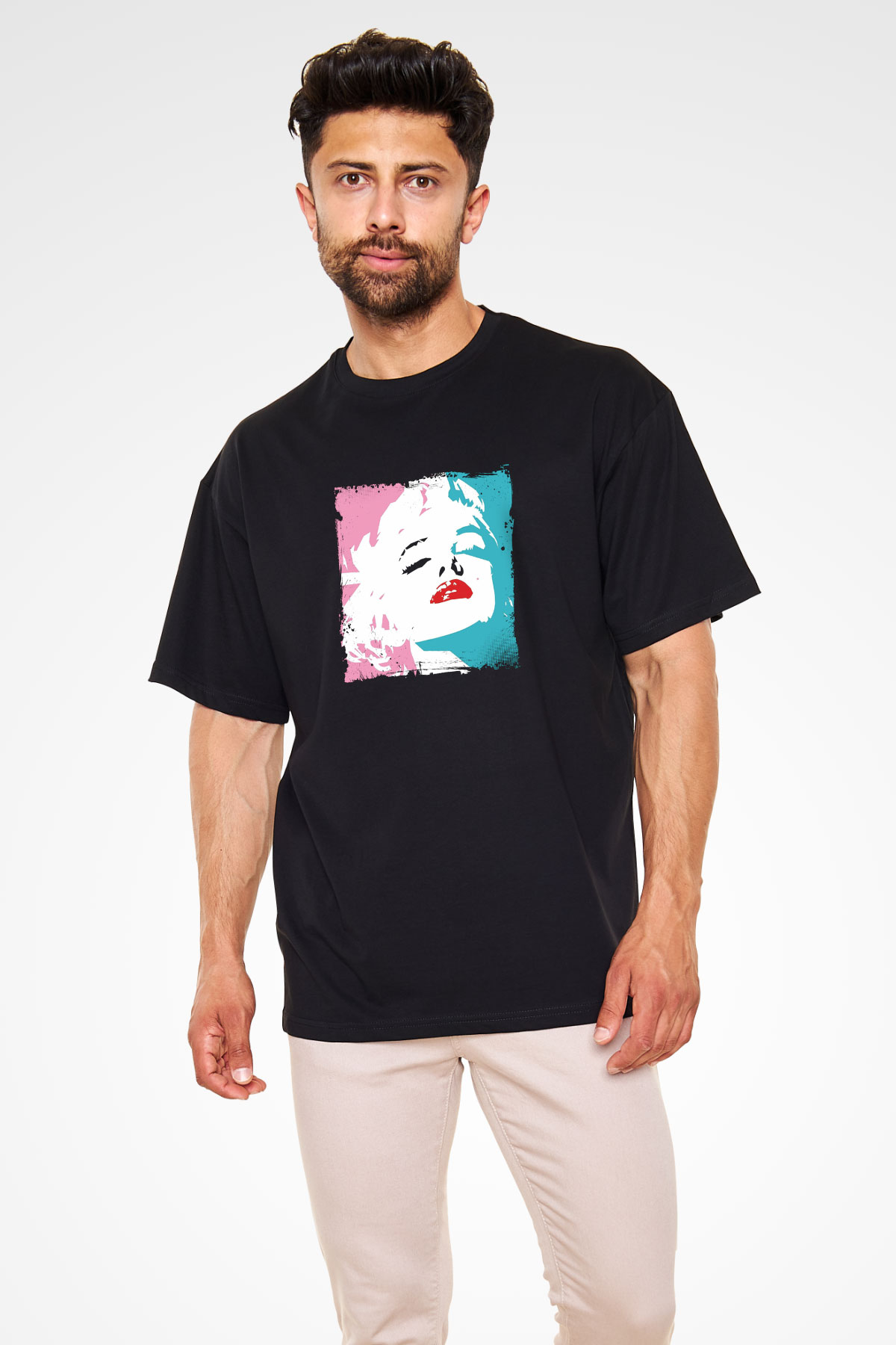 Marilyn Monroe Baskılı Unisex Siyah Oversize Tişört