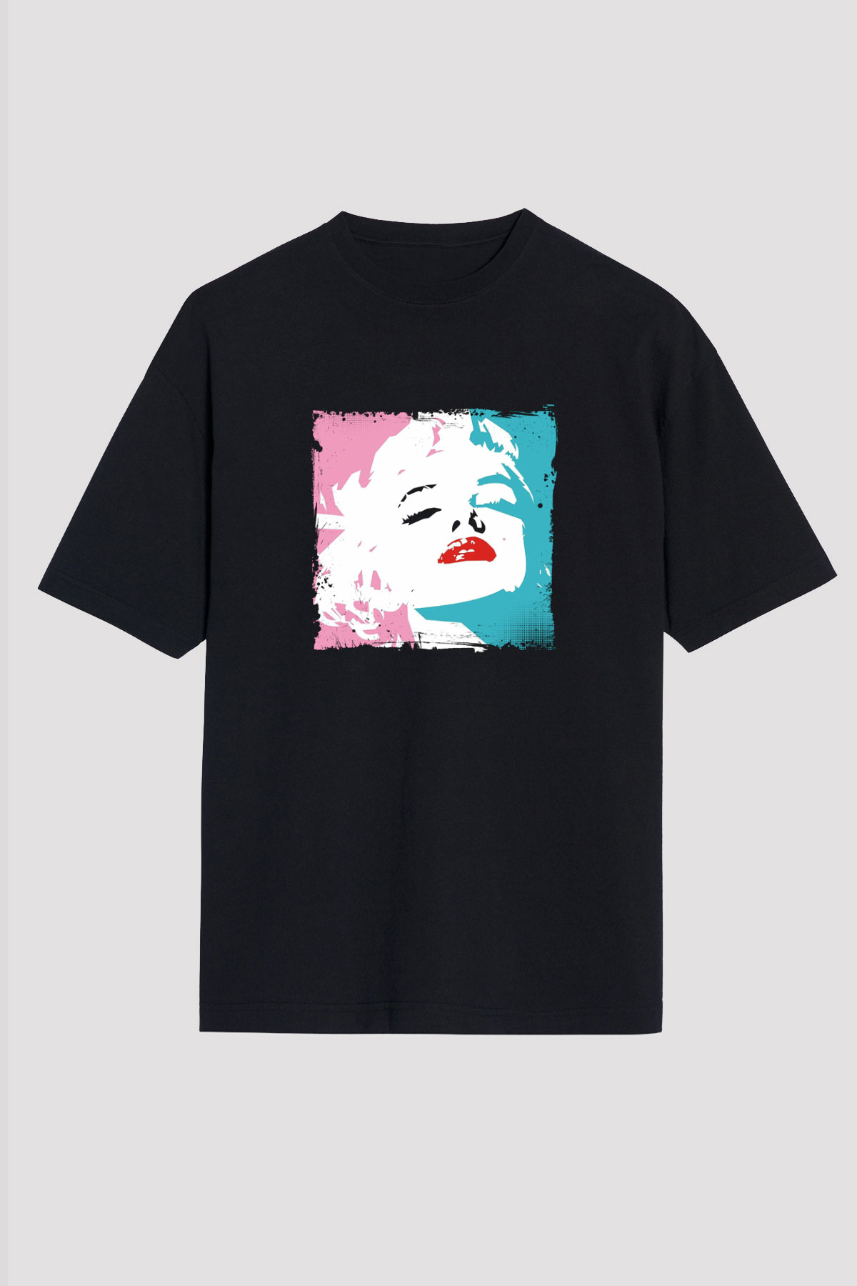 Marilyn Monroe Baskılı Unisex Siyah Oversize Tişört