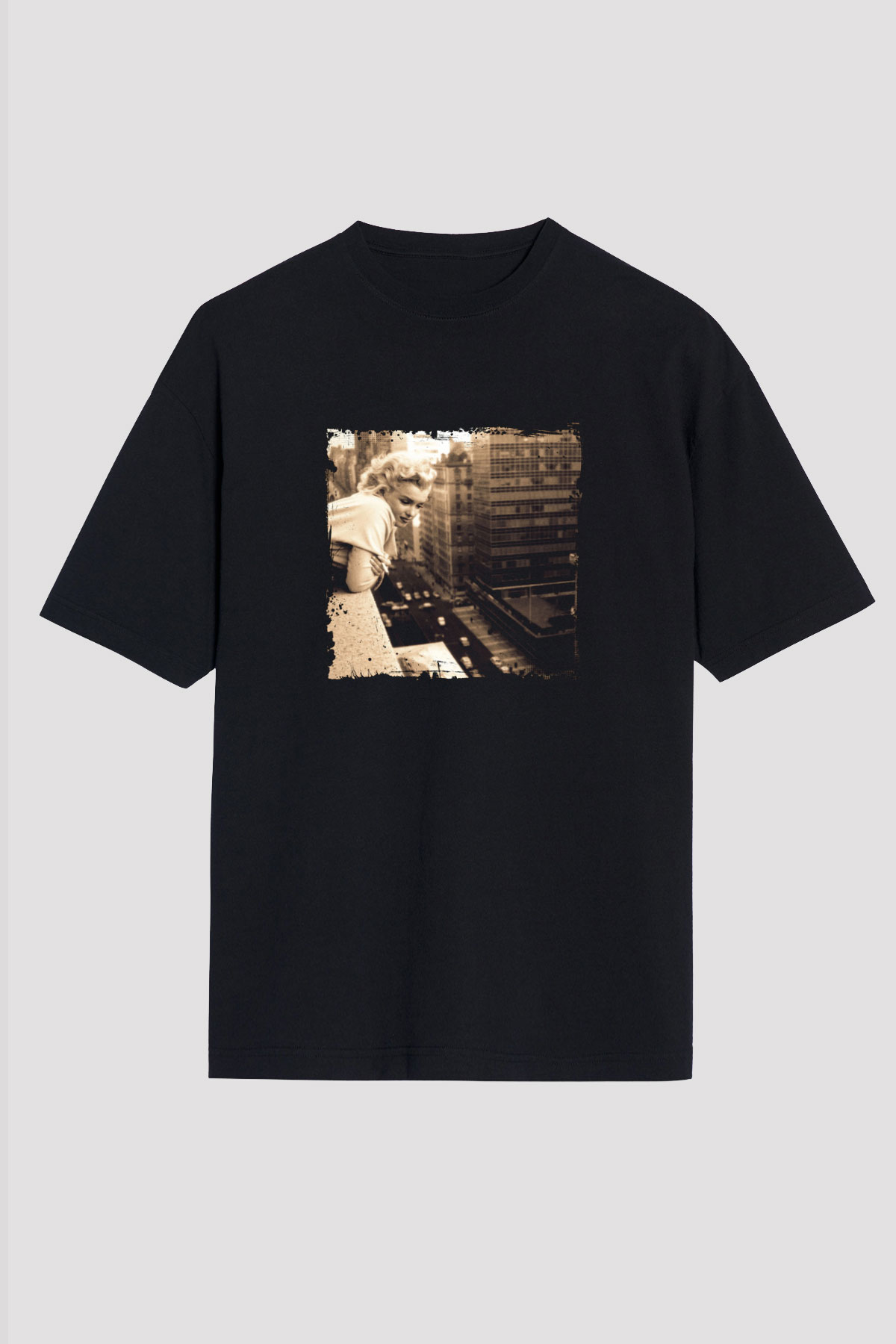 Marilyn Monroe Baskılı Unisex Siyah Oversize Tişört
