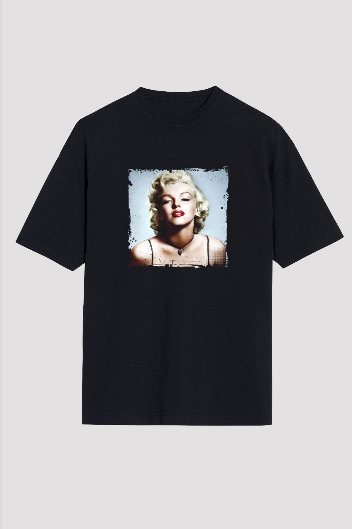 Marilyn Monroe Baskılı Unisex Siyah Oversize Tişört
