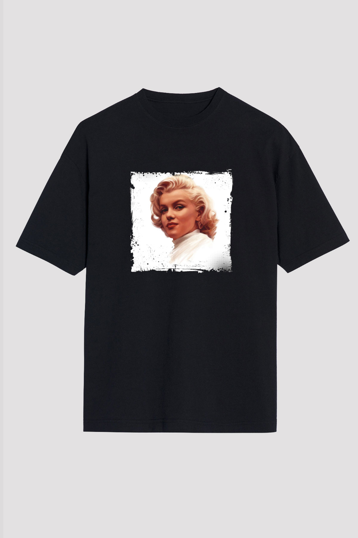 Marilyn Monroe Baskılı Unisex Siyah Oversize Tişört
