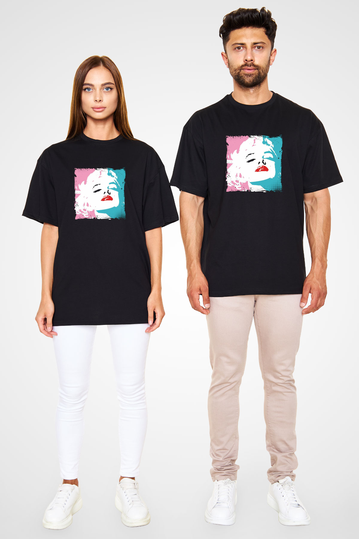 Marilyn Monroe Baskılı Unisex Siyah Oversize Tişört