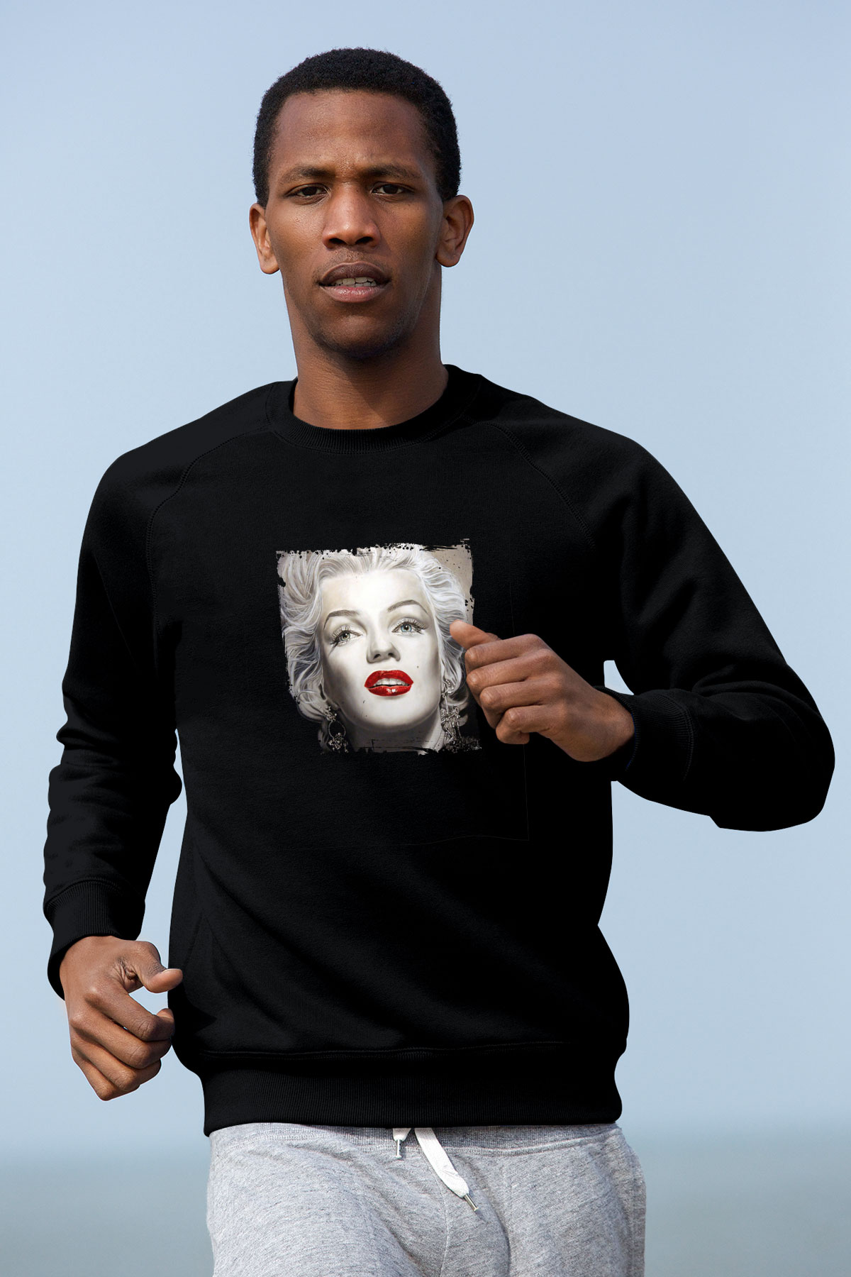 Marilyn Monroe Baskılı Unisex Siyah Sweatshirt