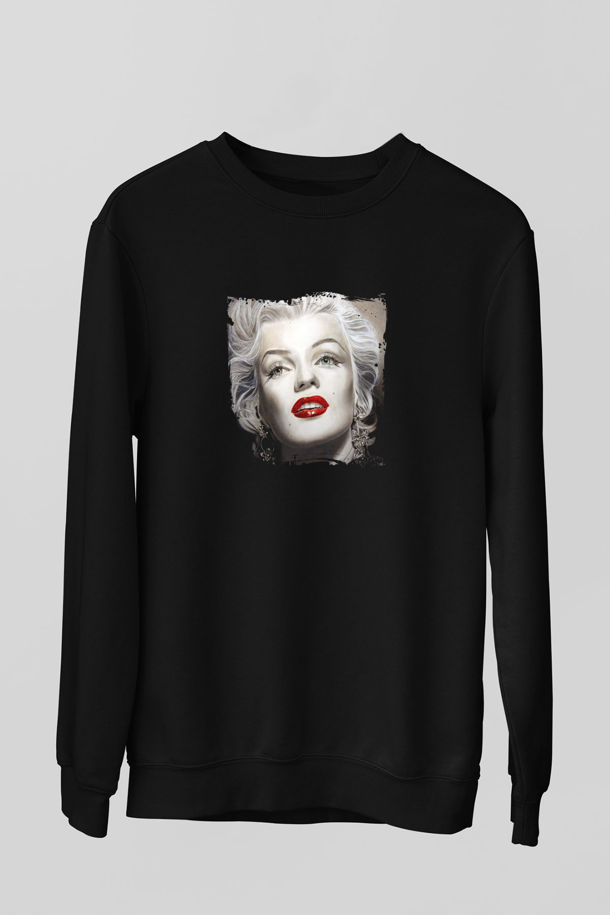 Marilyn Monroe Baskılı Unisex Siyah Sweatshirt