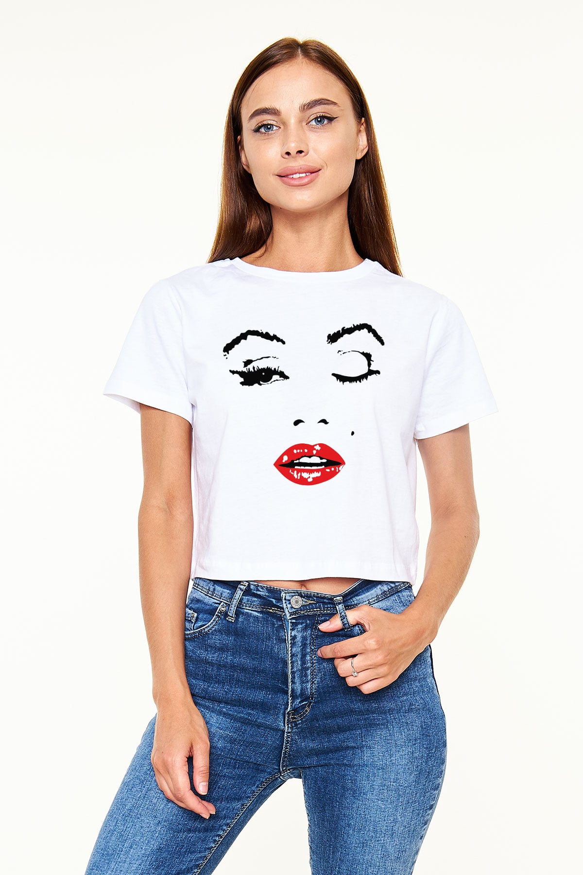 Marilyn Monroe Beyaz Croptop Tişört