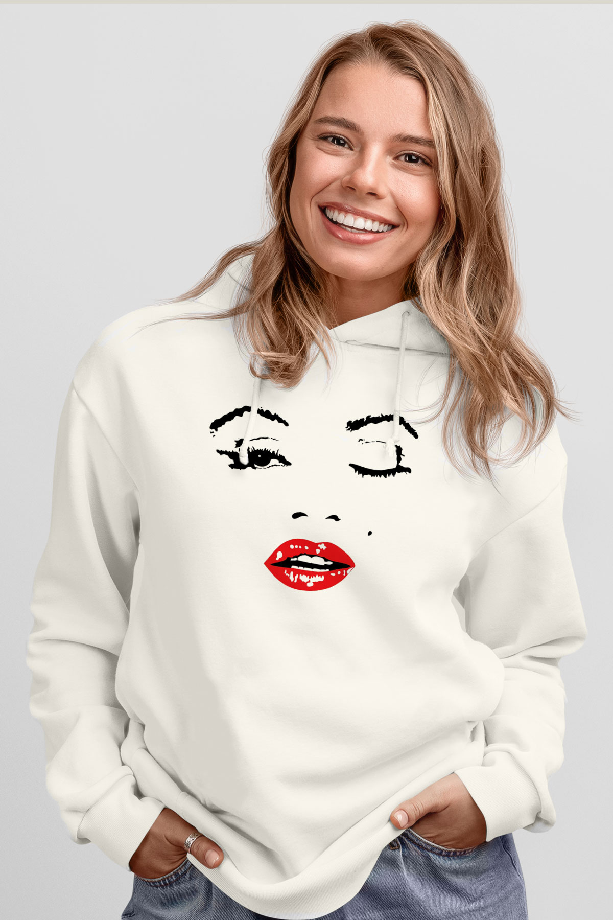 Marilyn Monroe Beyaz Unisex Kapşonlu Sweatshirt