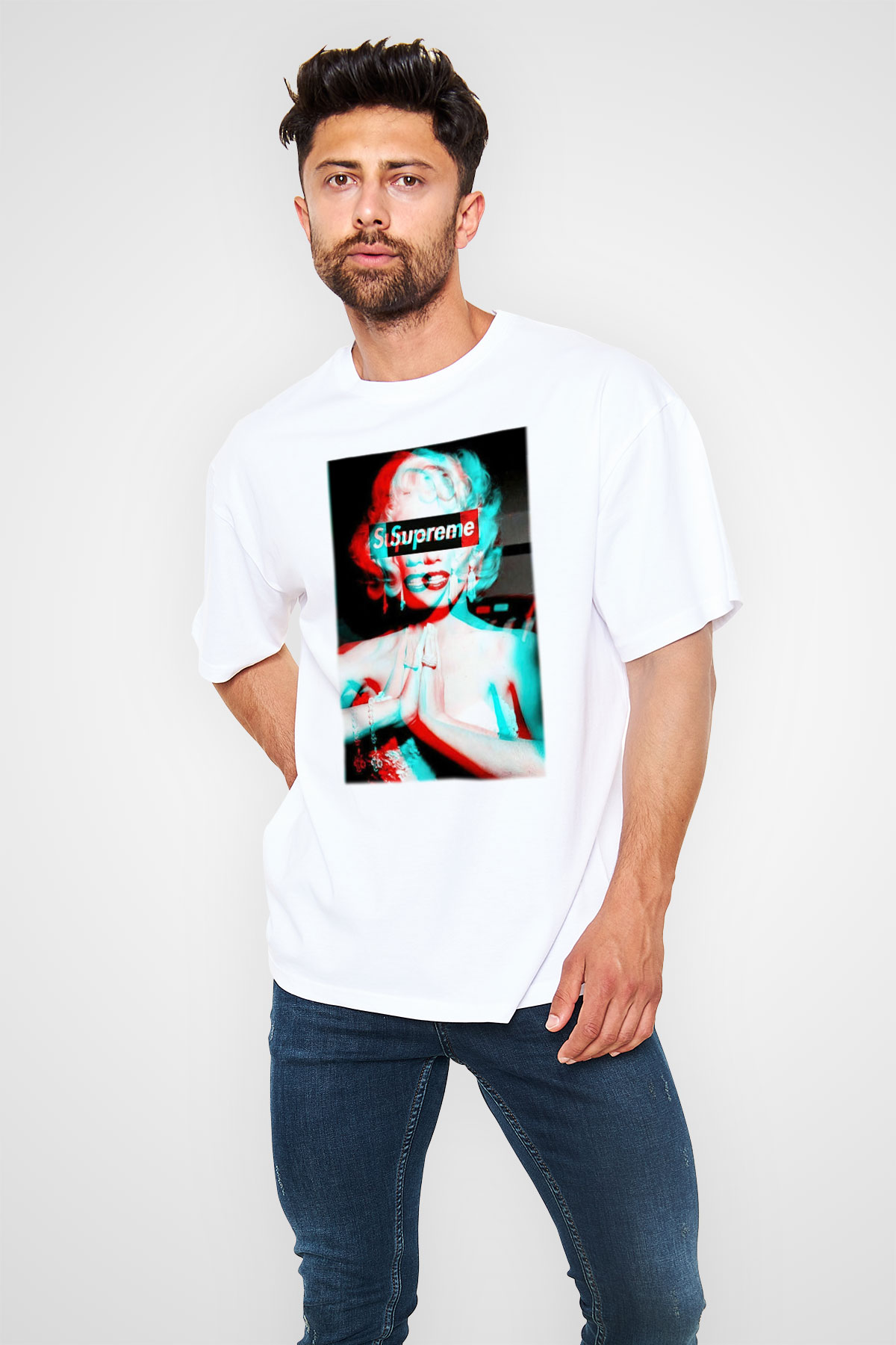 Marilyn Monroe Beyaz Unisex Oversize Tişört T-Shirt