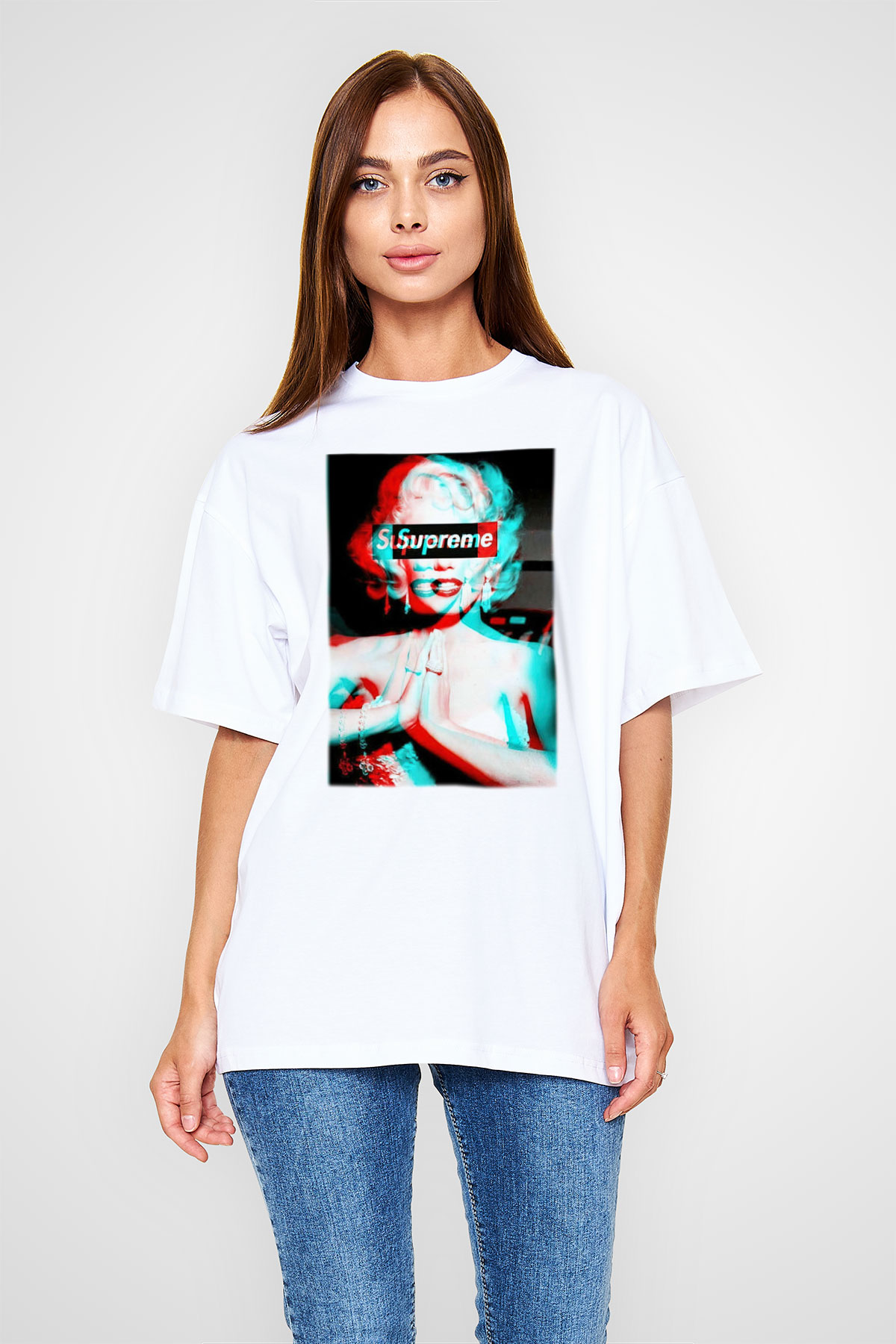 Marilyn Monroe Beyaz Unisex Oversize Tişört T-Shirt