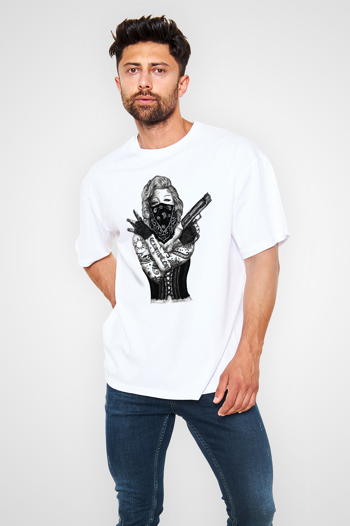 Marilyn Monroe Beyaz Unisex Oversize Tişört T-Shirt
