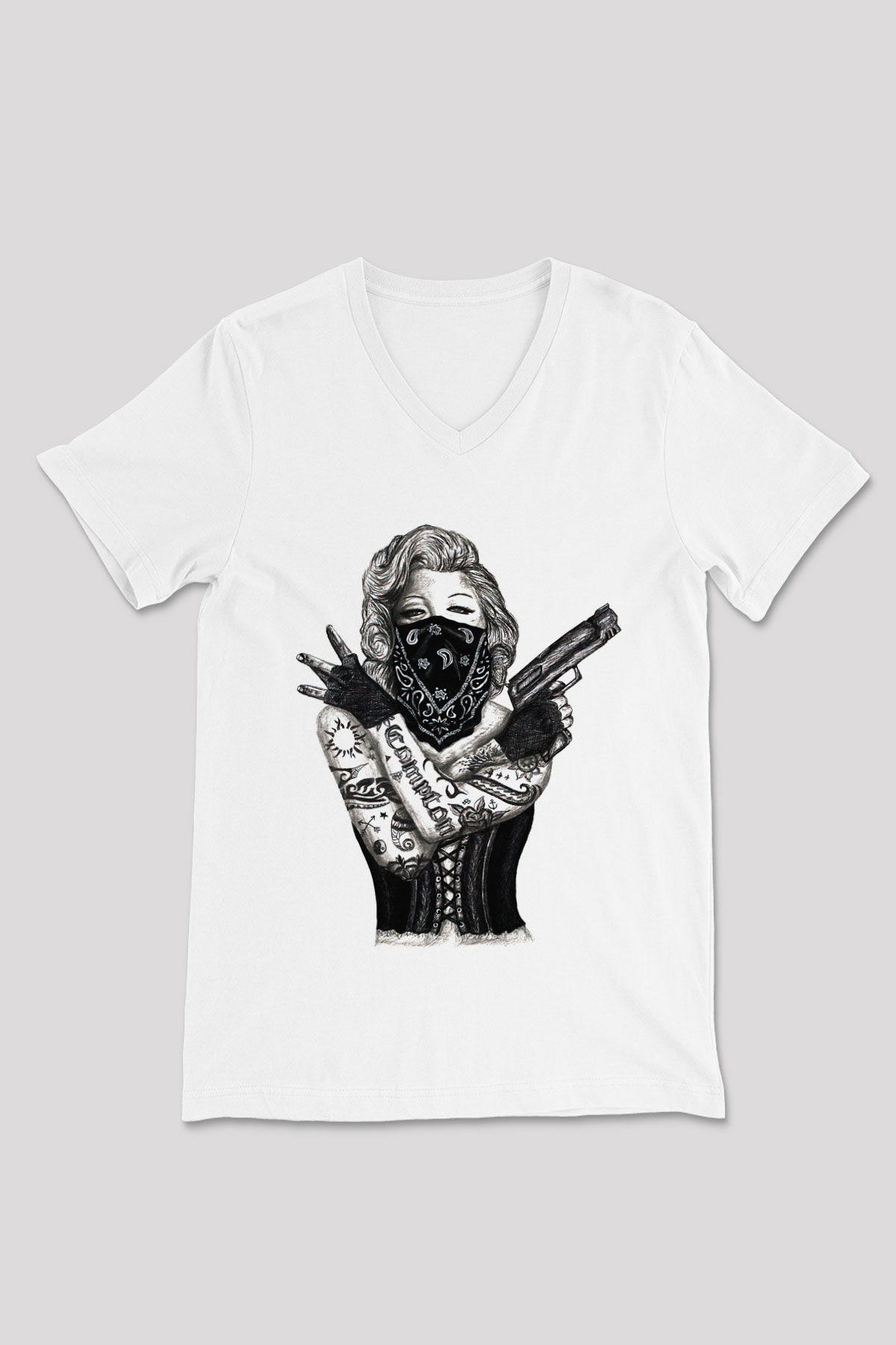 Marilyn Monroe Beyaz Unisex V Yaka Tişört T-Shirt