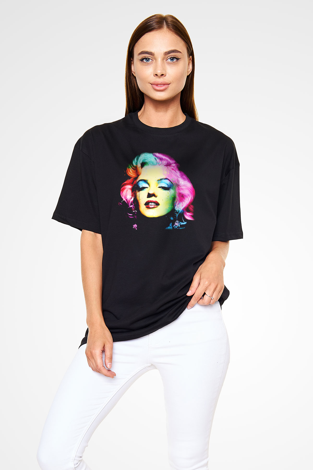 Marilyn Monroe Siyah Unisex Oversize Tişört T-Shirt