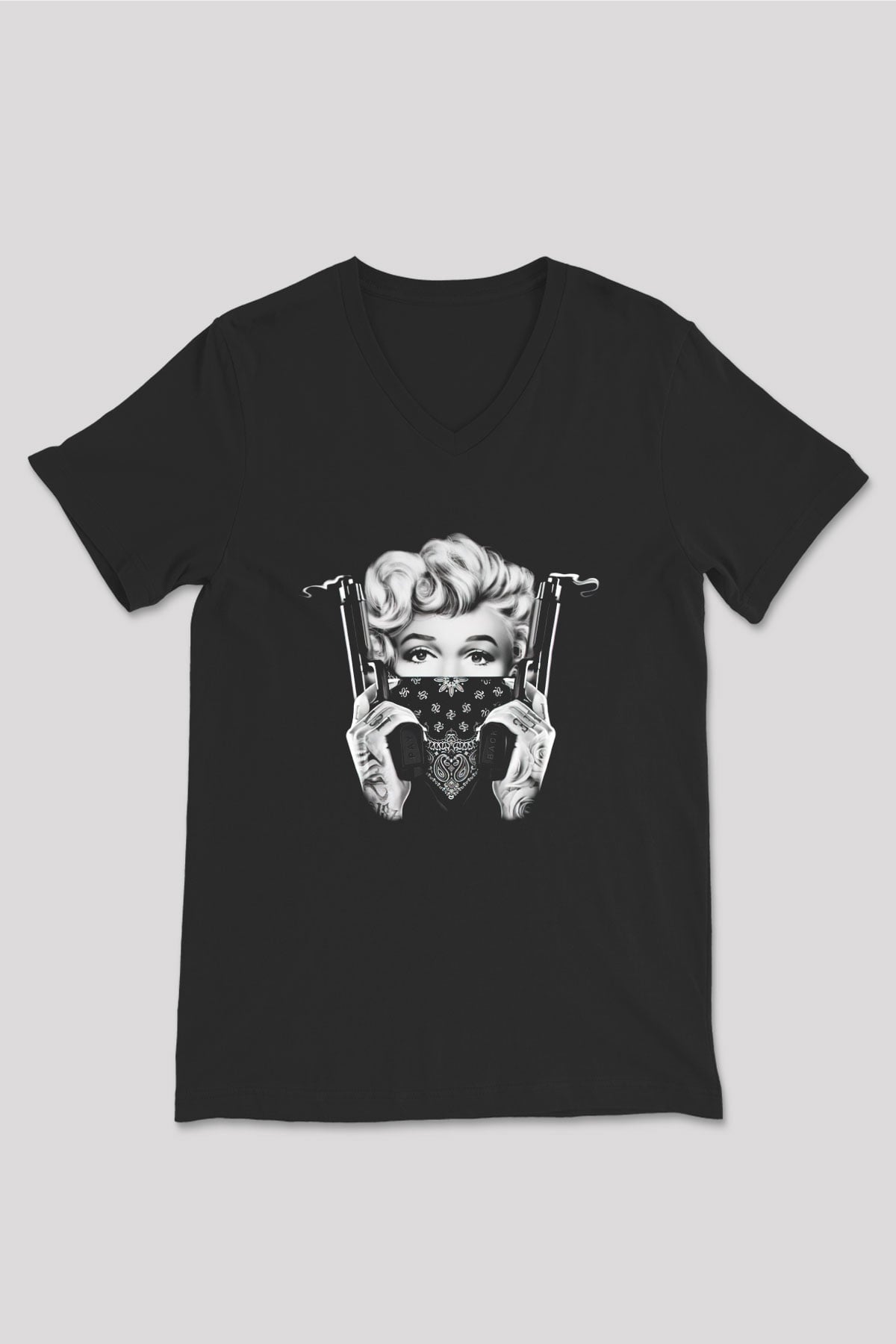 Marilyn Monroe Siyah Unisex V Yaka Tişört T-Shirt