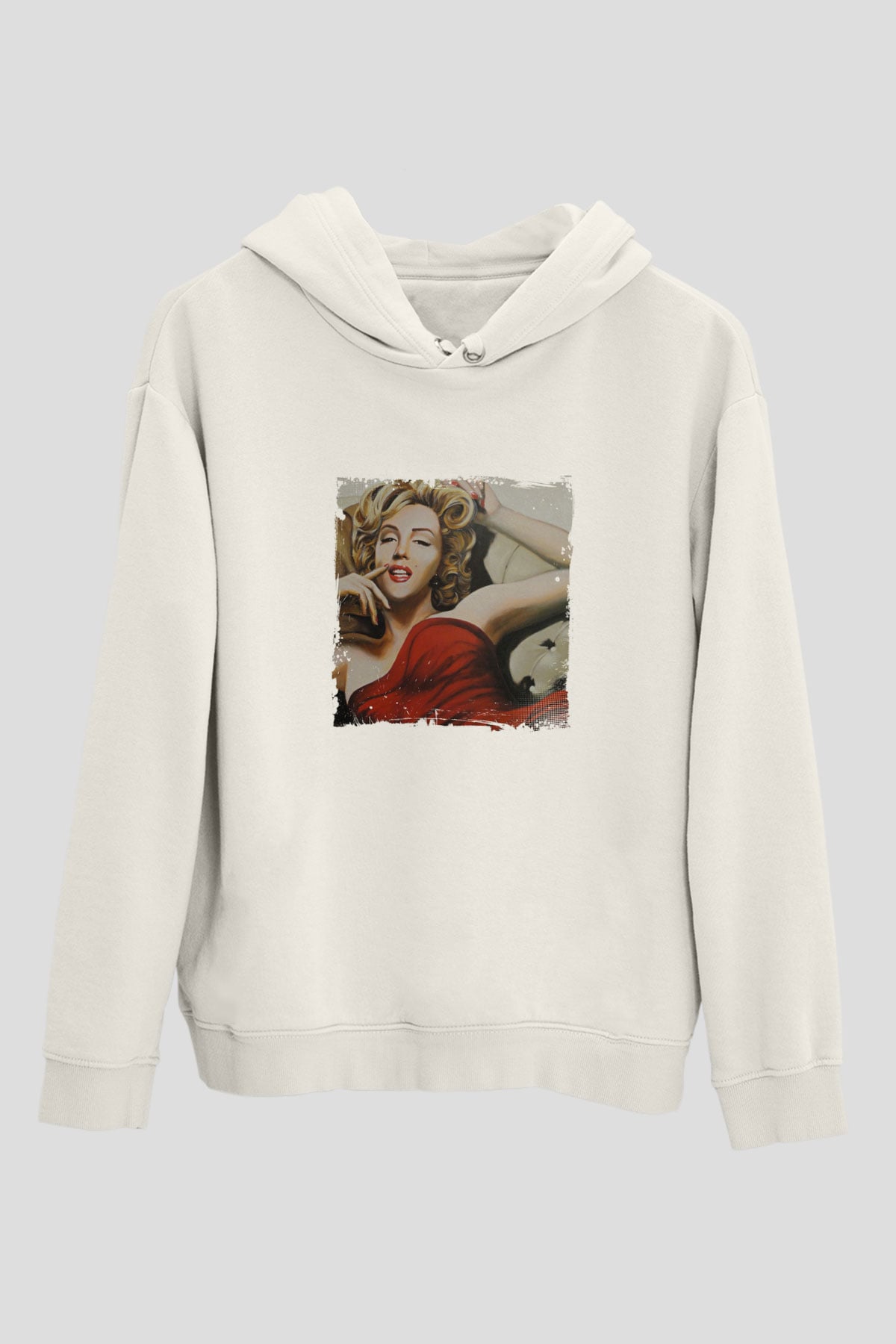 Marilyn Monroe Unisex Baskılı Beyaz Kapüşonlu Sweatshirt