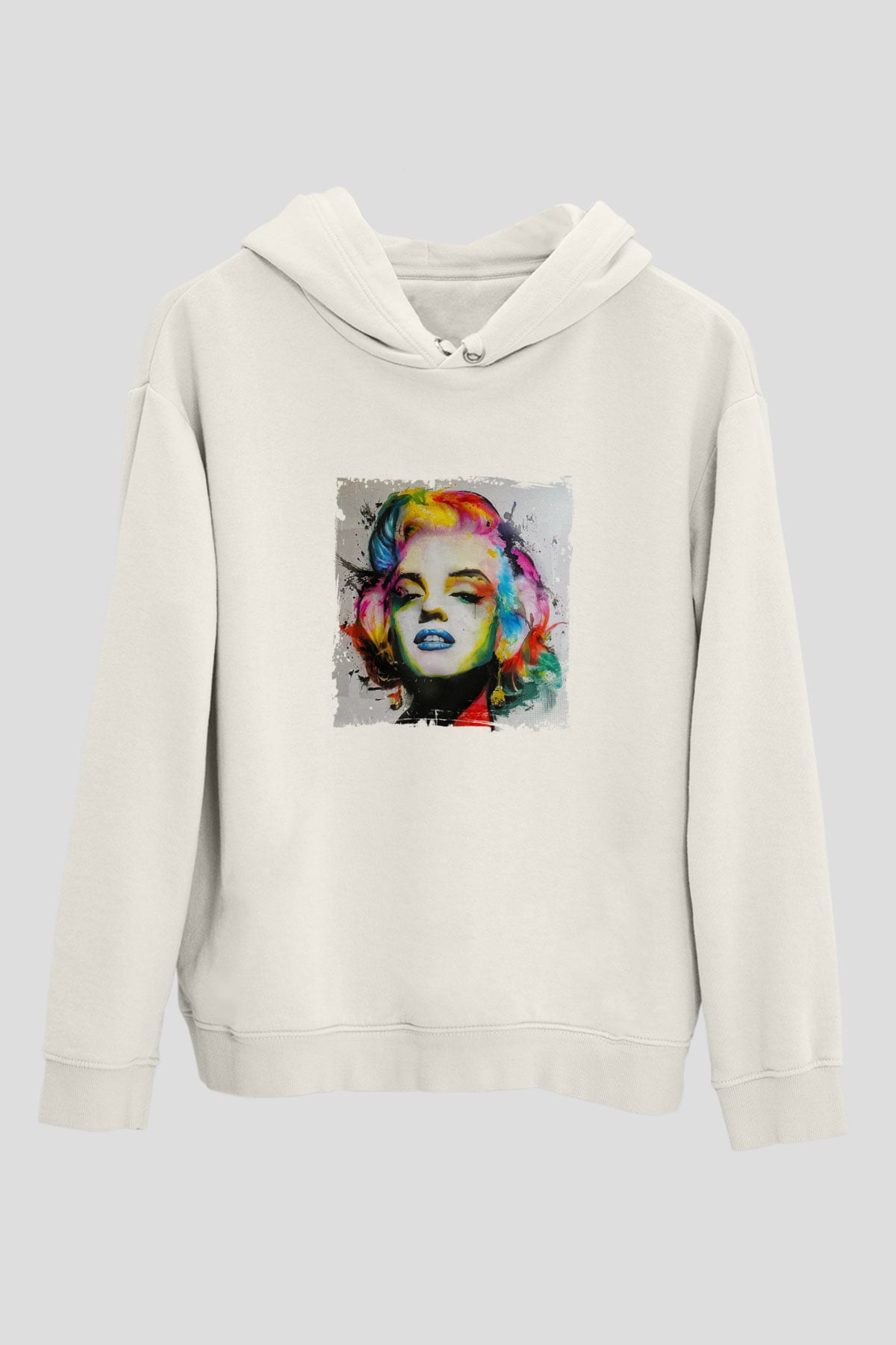 Marilyn Monroe Unisex Baskılı Beyaz Kapüşonlu Sweatshirt