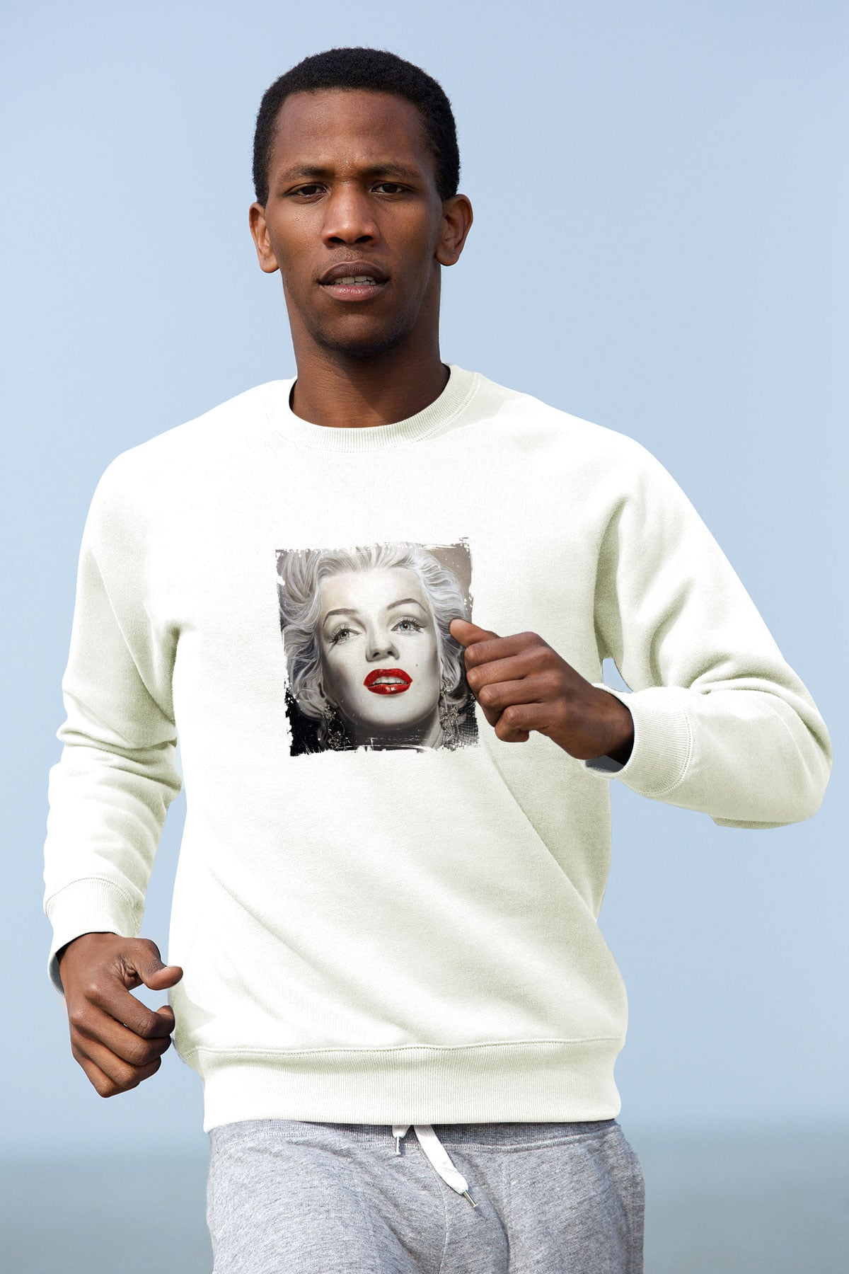 Marilyn Monroe Unisex Baskılı Beyaz Sweatshirt