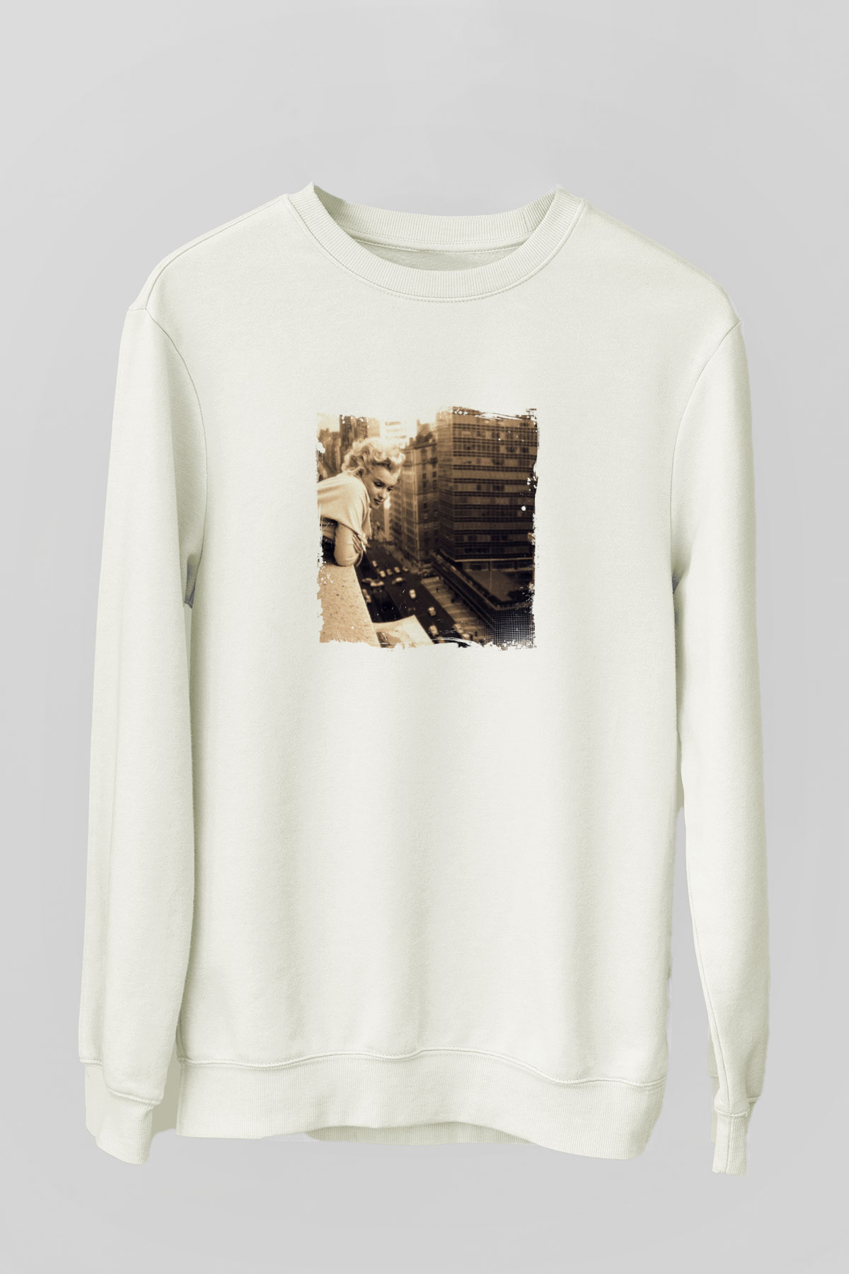 Marilyn Monroe Unisex Baskılı Beyaz Sweatshirt