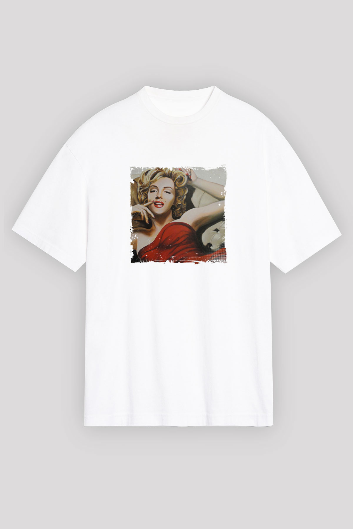 Marilyn Monroe Oversize Baskılı Beyaz Tişört