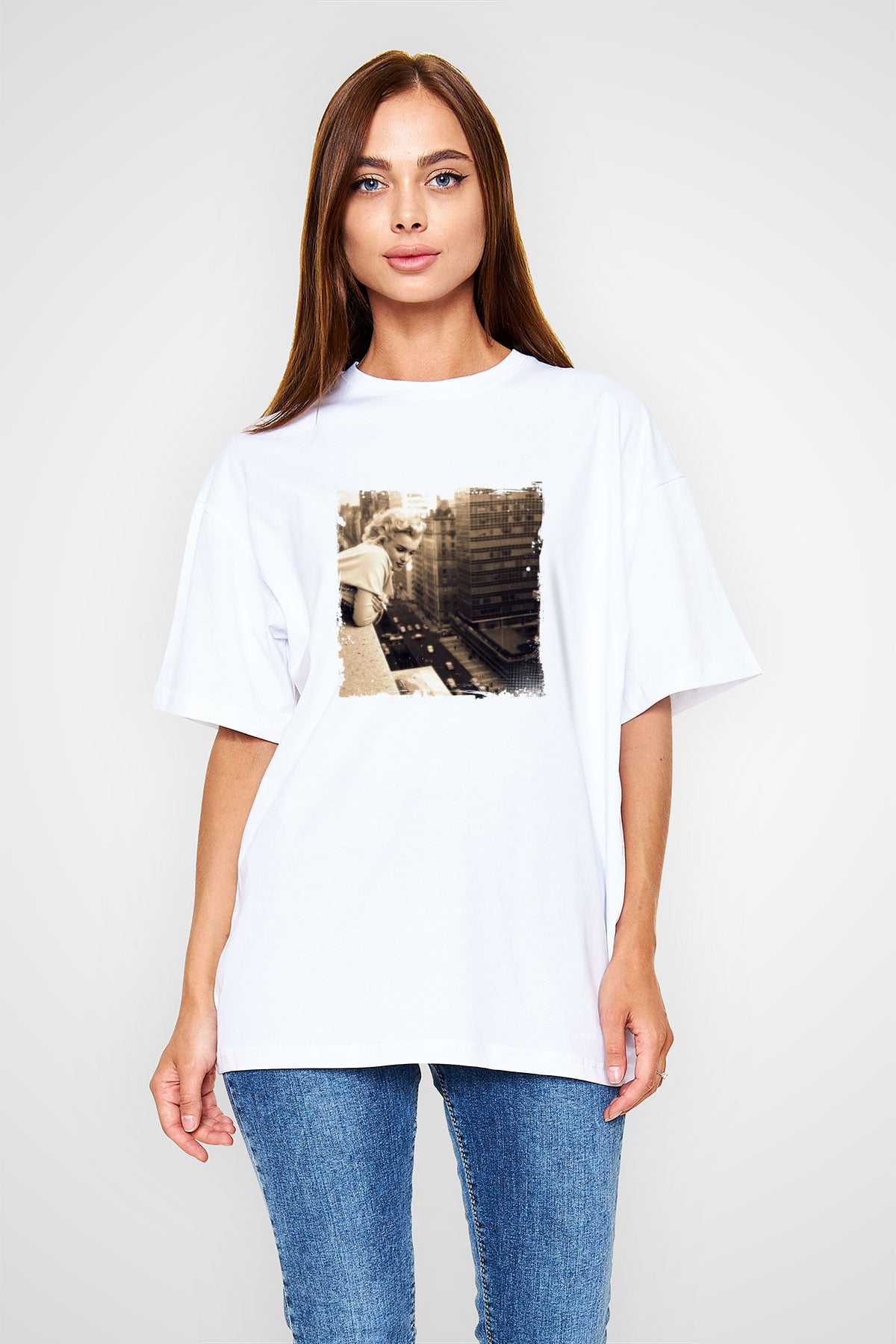 Marilyn Monroe Oversize Baskılı Beyaz Tişört