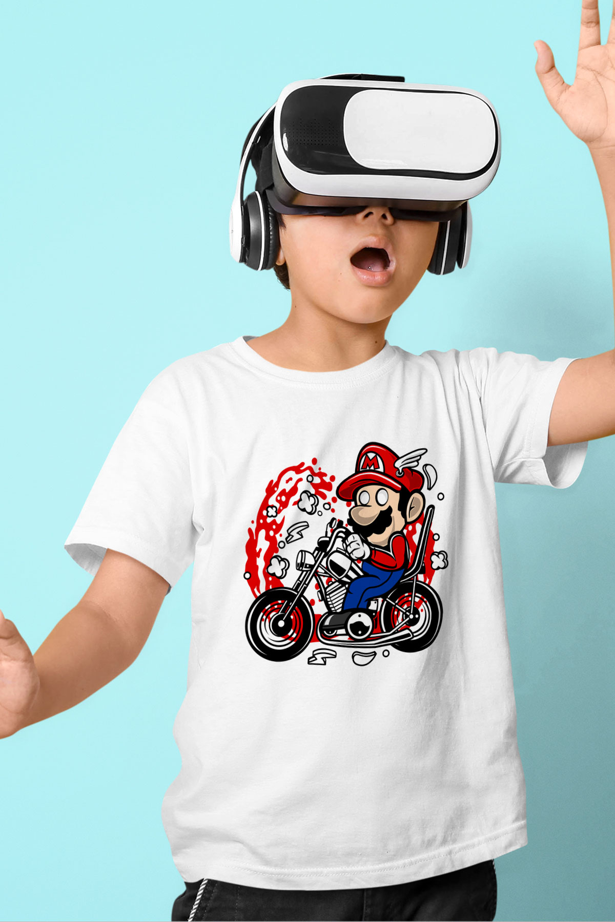 Mario Chopper Rider Beyaz Unisex Çocuk Tişört