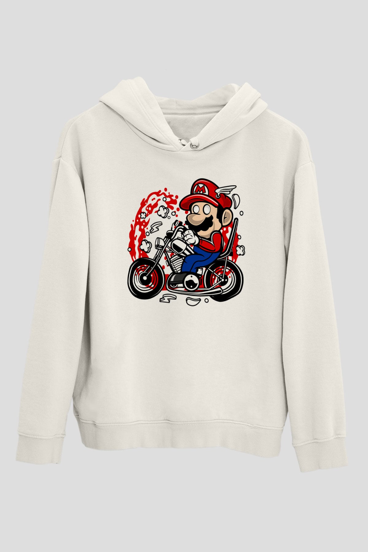 Mario Chopper Rider Beyaz Unisex Hoodie