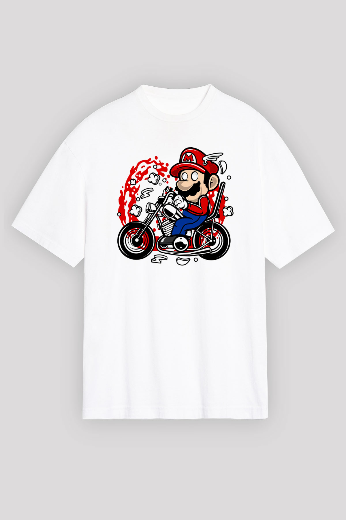 Mario Chopper Rider Beyaz Unisex Oversize Tişört