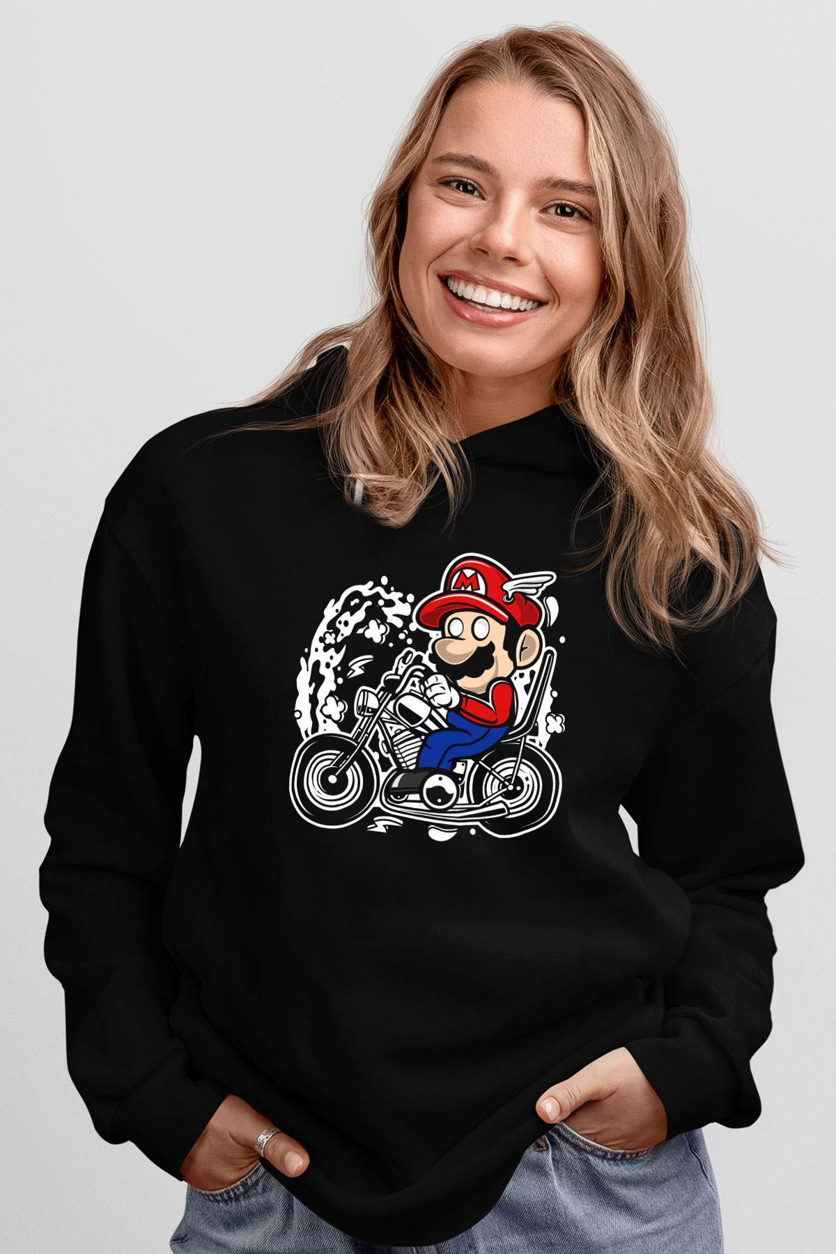 Mario Chopper Rider Siyah Unisex Hoodie