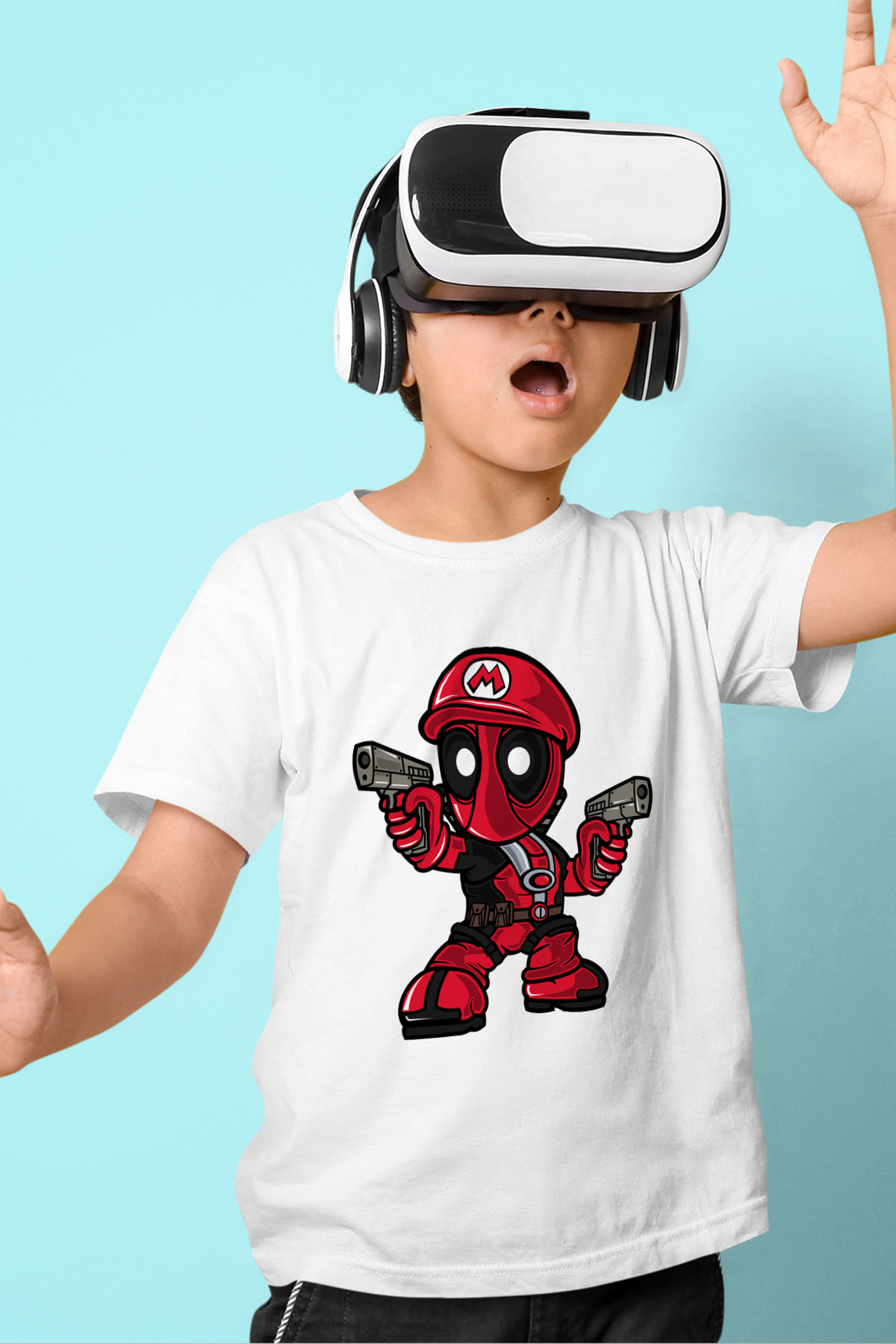 Mario Deadpool Baskılı Beyaz Unisex Çocuk Tişört