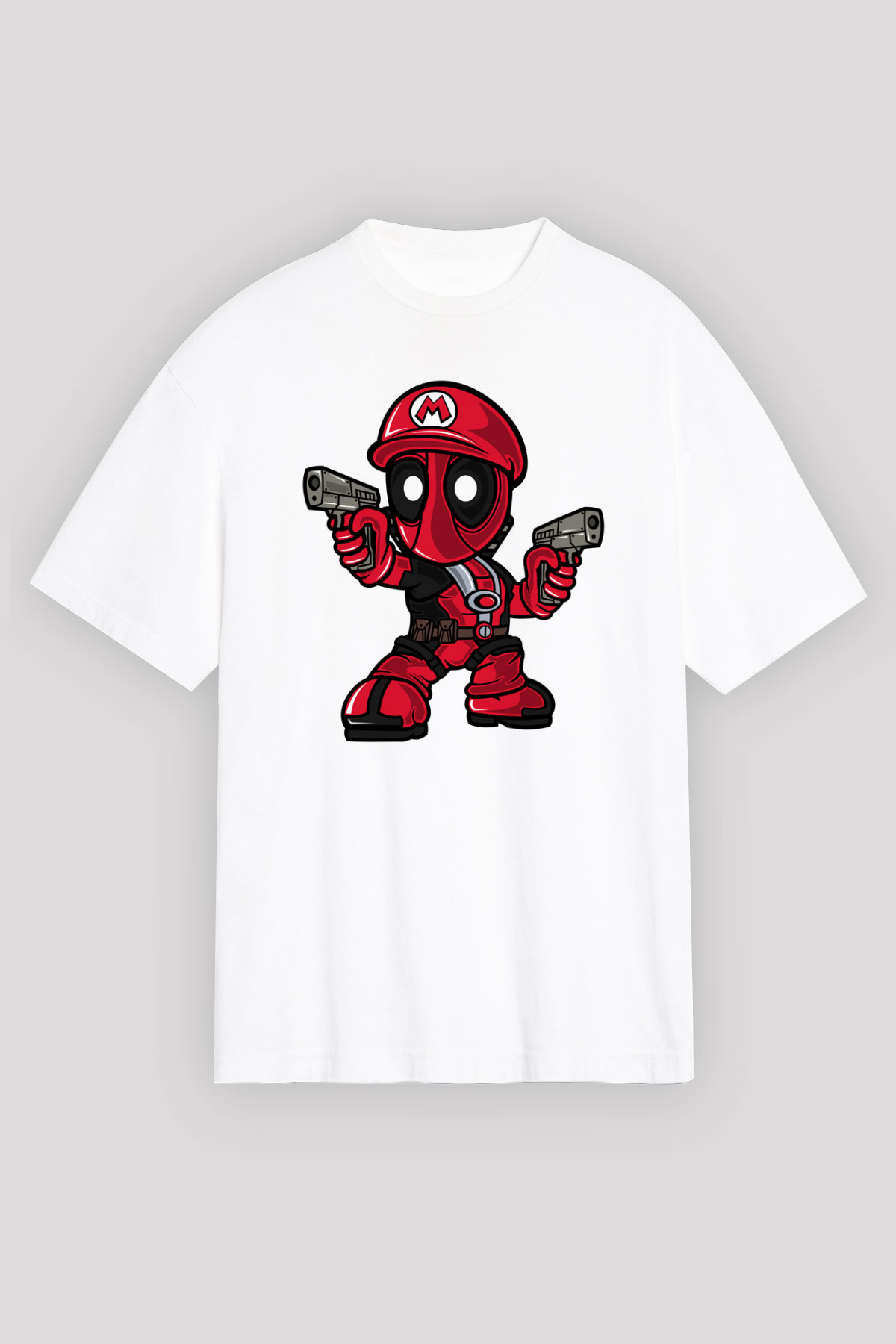 Mario Deadpool Baskılı Beyaz Unisex Oversize Tişört