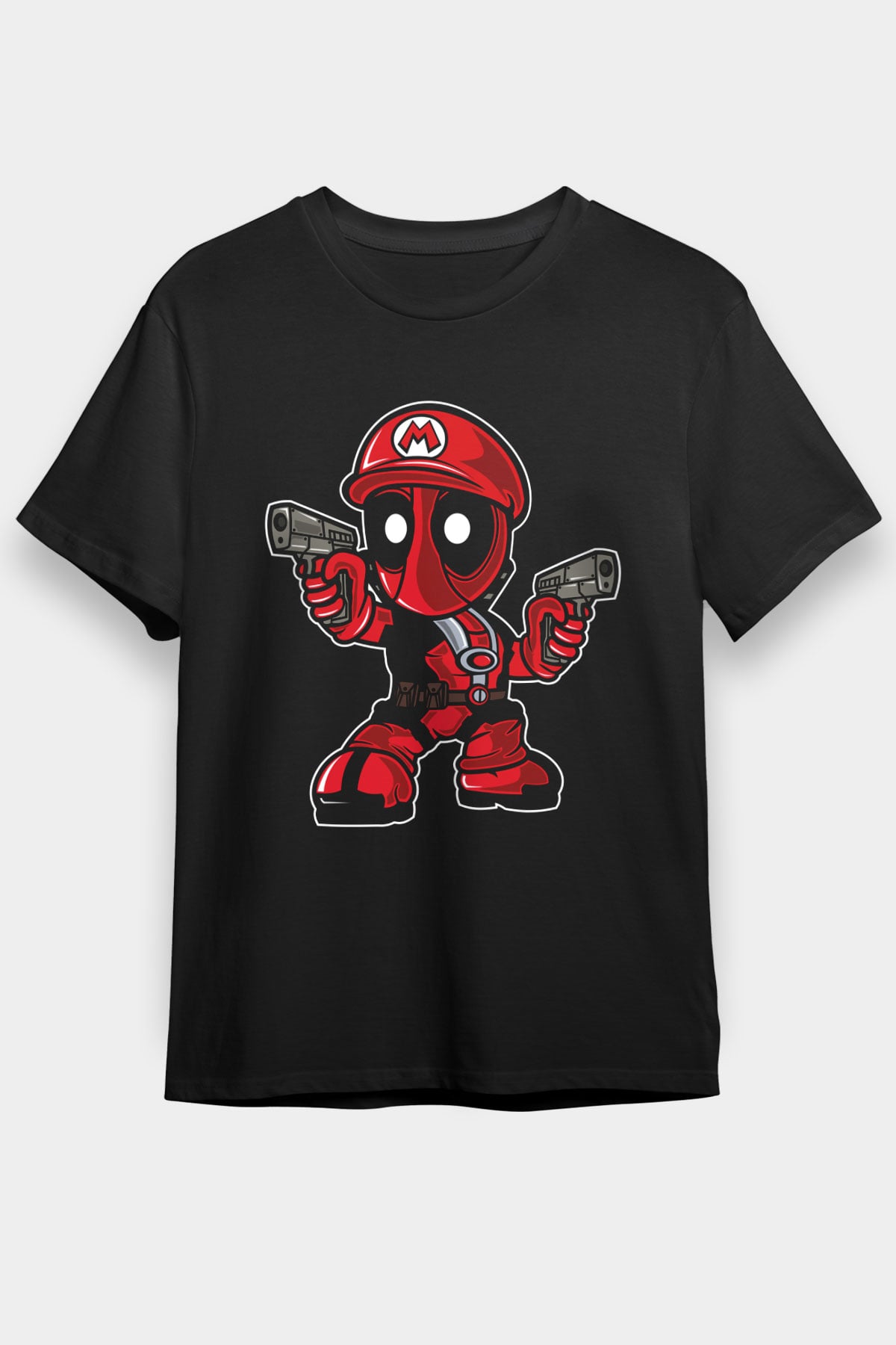Mario Deadpool Baskılı Siyah Unisex Tişört