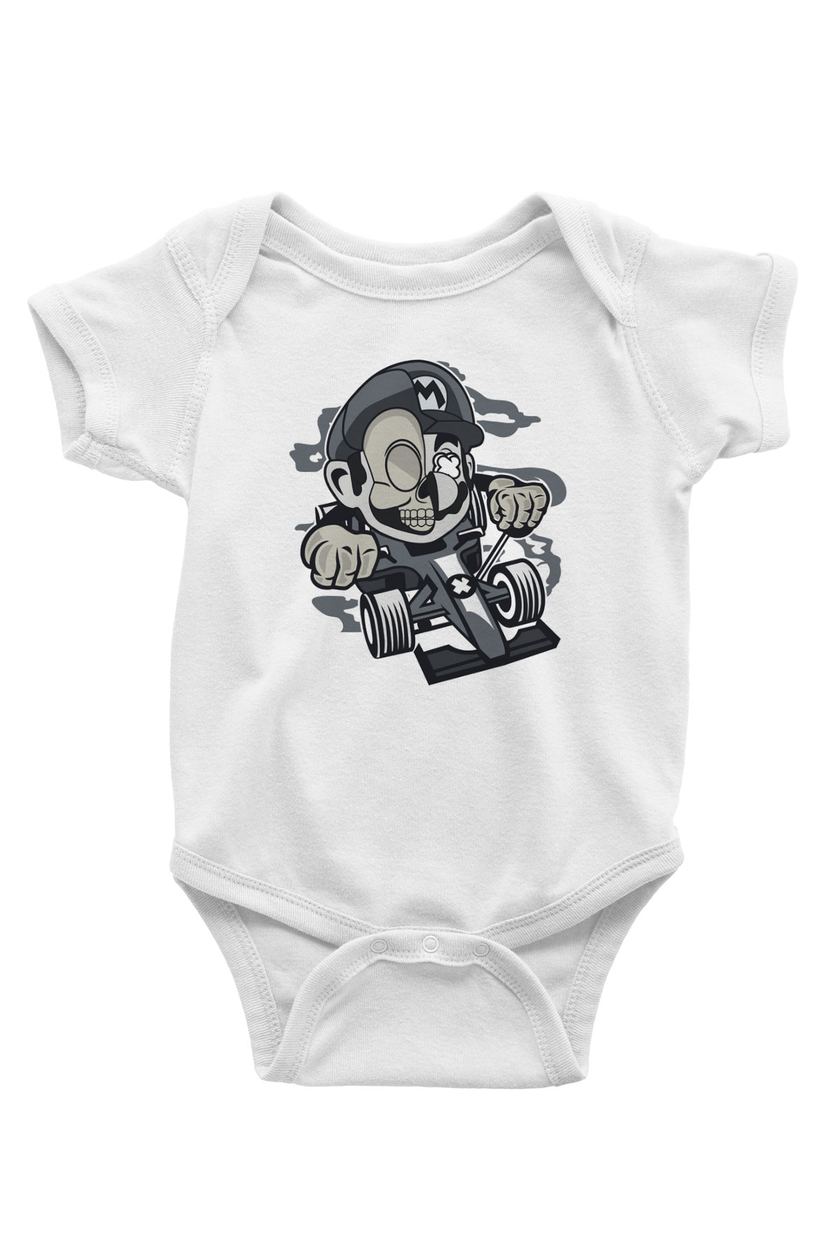Mario Skull Karting Racer Baskılı Beyaz Unisex Bebek Body - Zıbın
