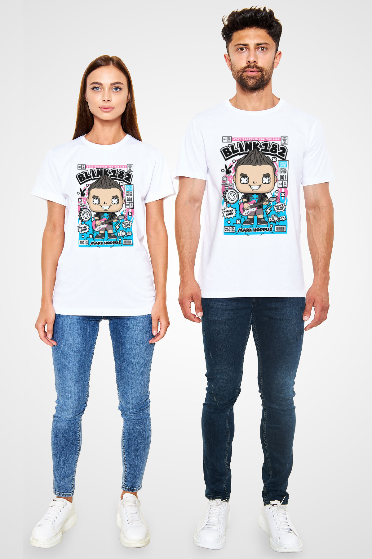 Mark Hoppus Blink 182 Baskılı Unisex Beyaz Tişört