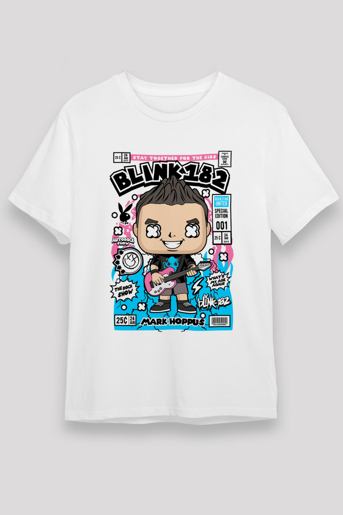 Mark Hoppus Blink 182 Baskılı Unisex Beyaz Tişört