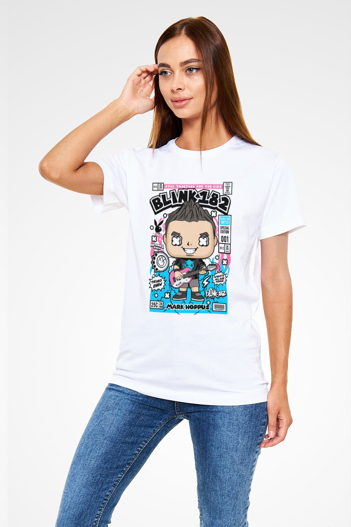 Mark Hoppus Blink 182 Baskılı Unisex Beyaz Tişört