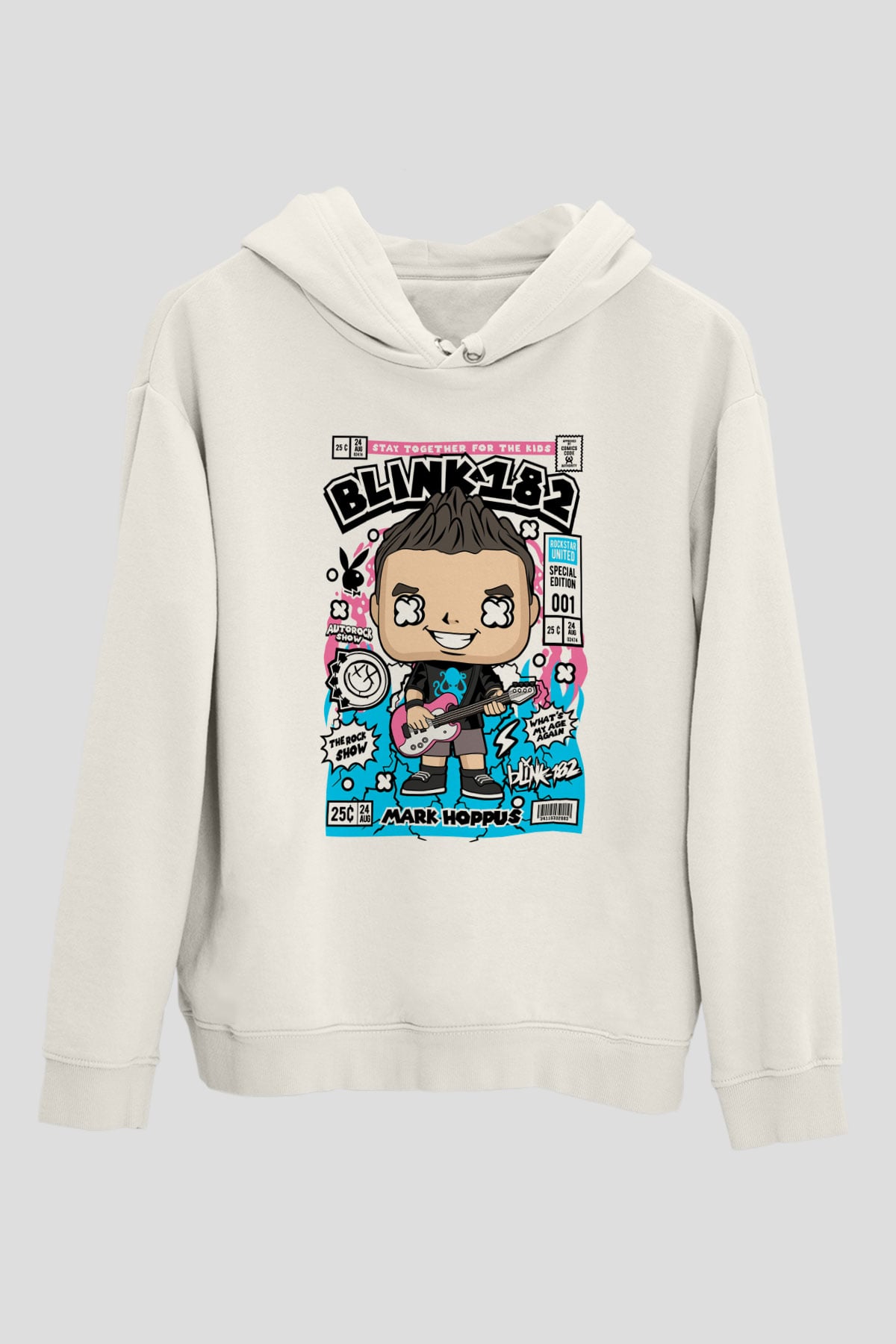 Mark Hoppus Blink 182 Baskılı Unisex Beyaz Hoodie