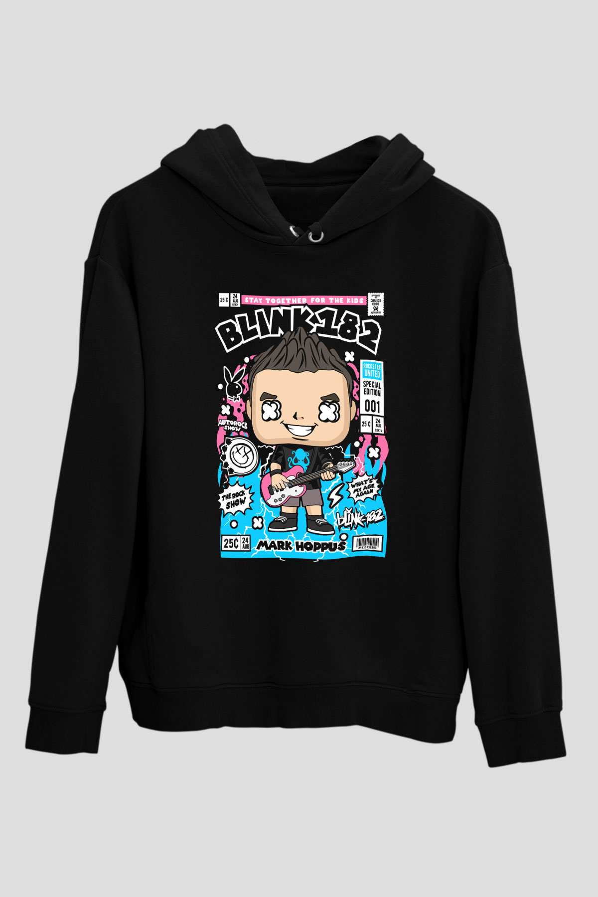 Mark Hoppus Blink 182 Baskılı Unisex Siyah Hoodie