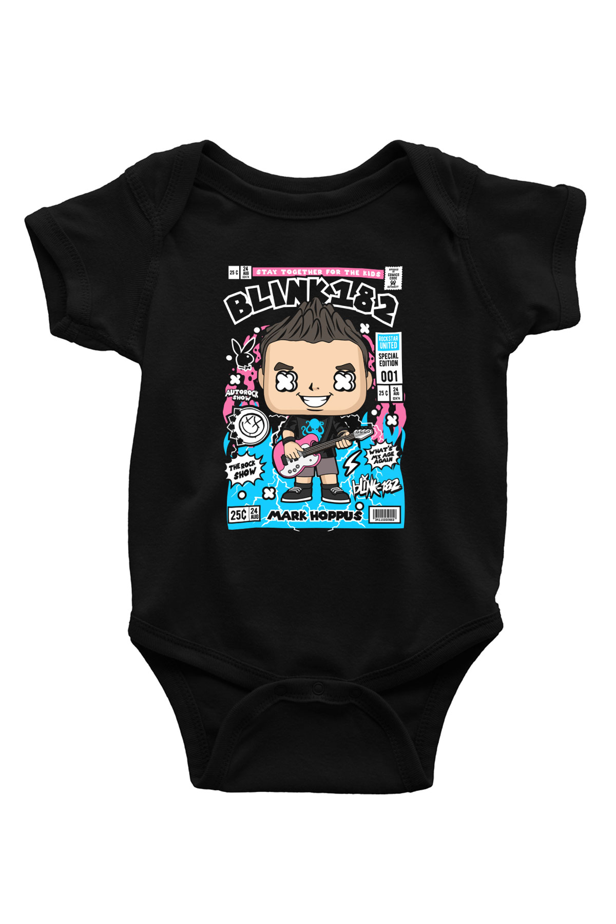 Mark Hoppus Blink 182 Baskılı Unisex Siyah Bebek Body - Zıbın