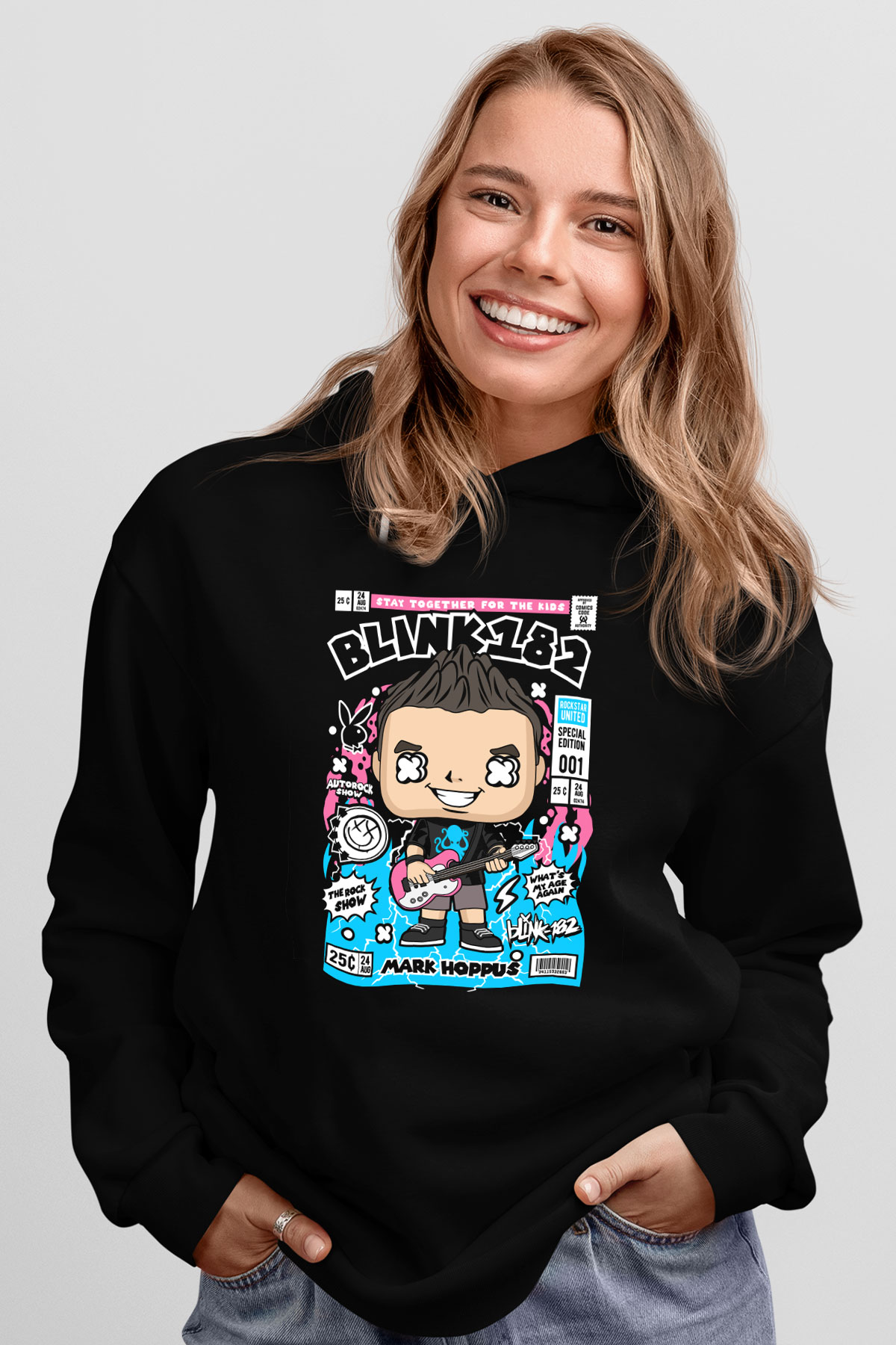 Mark Hoppus Blink 182 Baskılı Unisex Siyah Hoodie