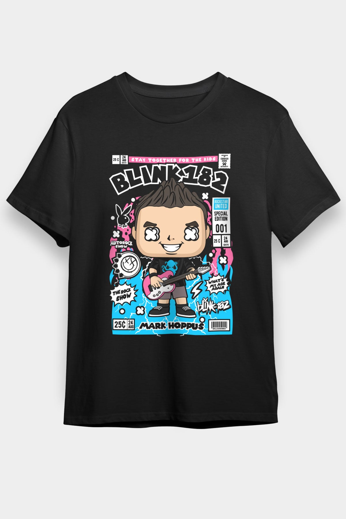 Mark Hoppus Blink 182 Baskılı Unisex Siyah Tişört