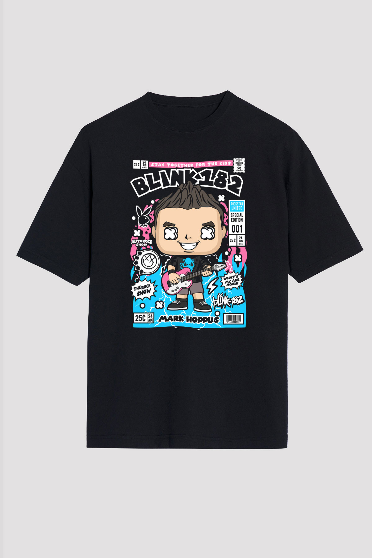 Mark Hoppus Blink 182 Baskılı Unisex Siyah Oversize Tişört