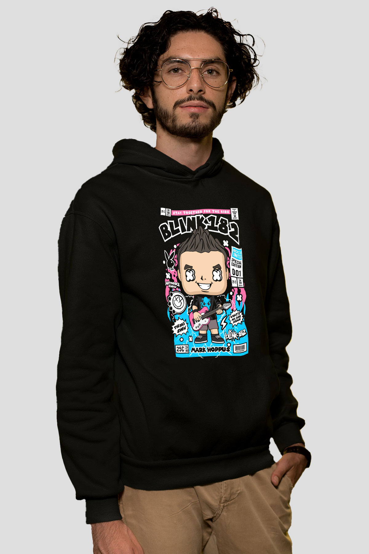 Mark Hoppus Blink 182 Baskılı Unisex Siyah Hoodie
