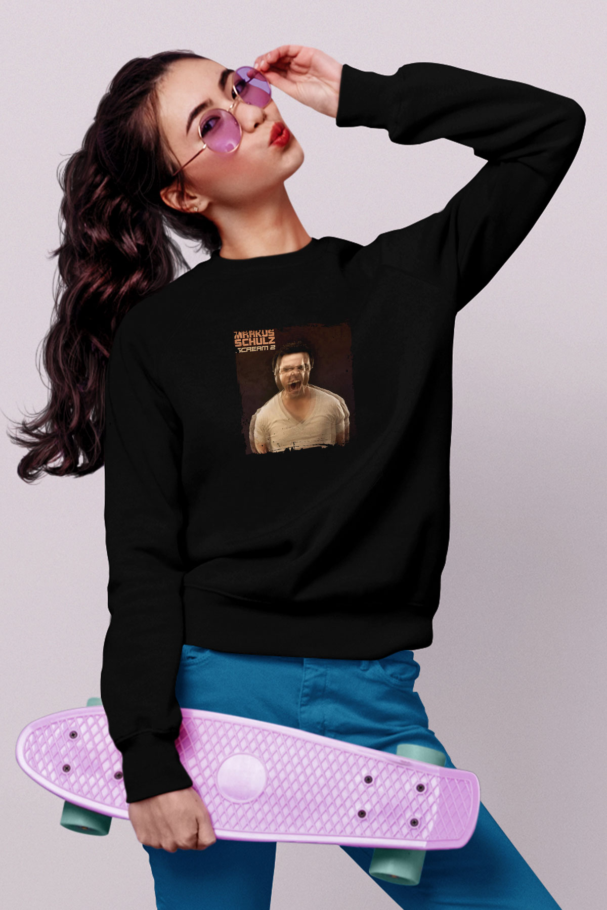 Markus Schulz Baskılı Unisex Siyah Sweatshirt