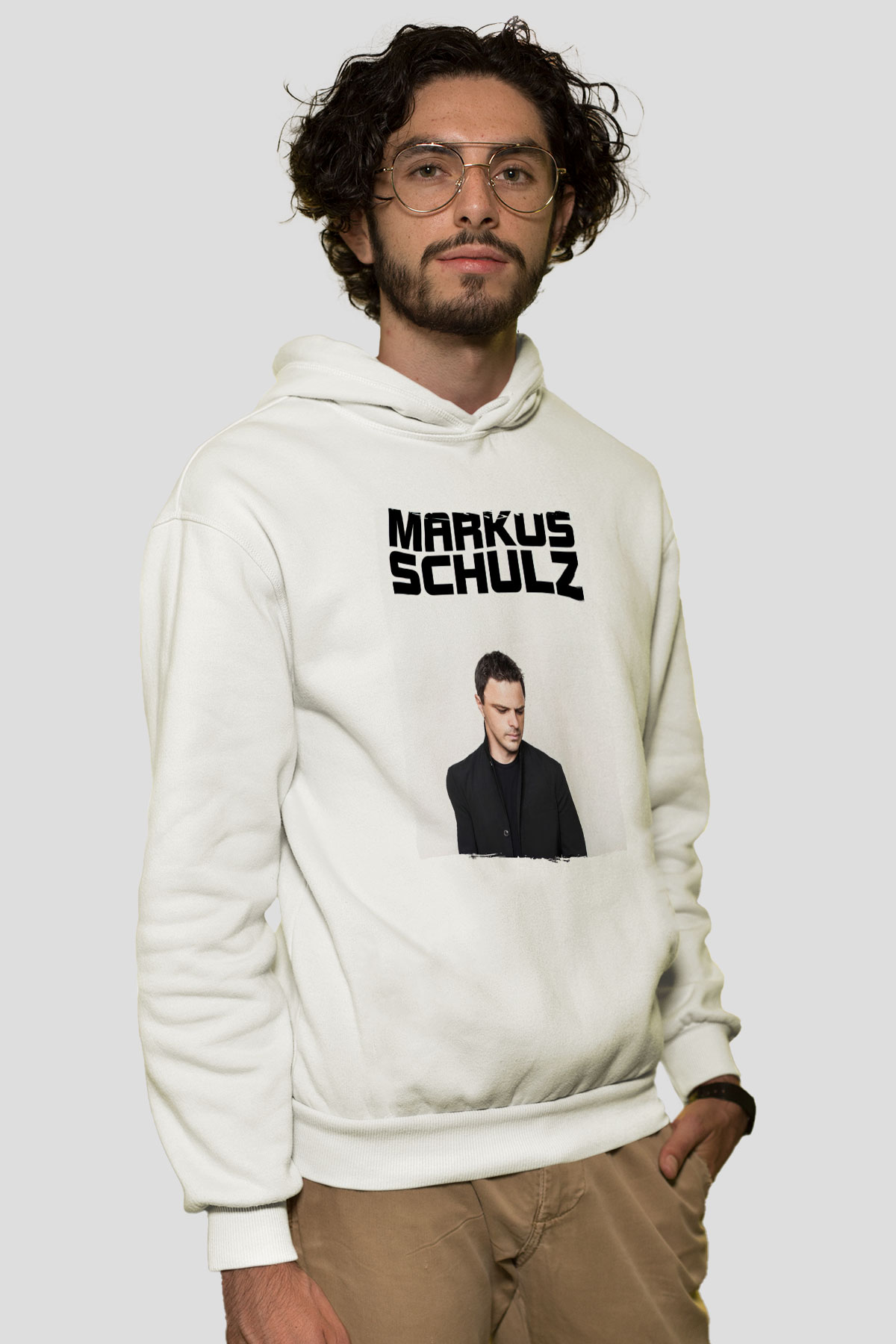 Markus Schulz Beyaz Unisex Kapüşonlu Sweatshirt