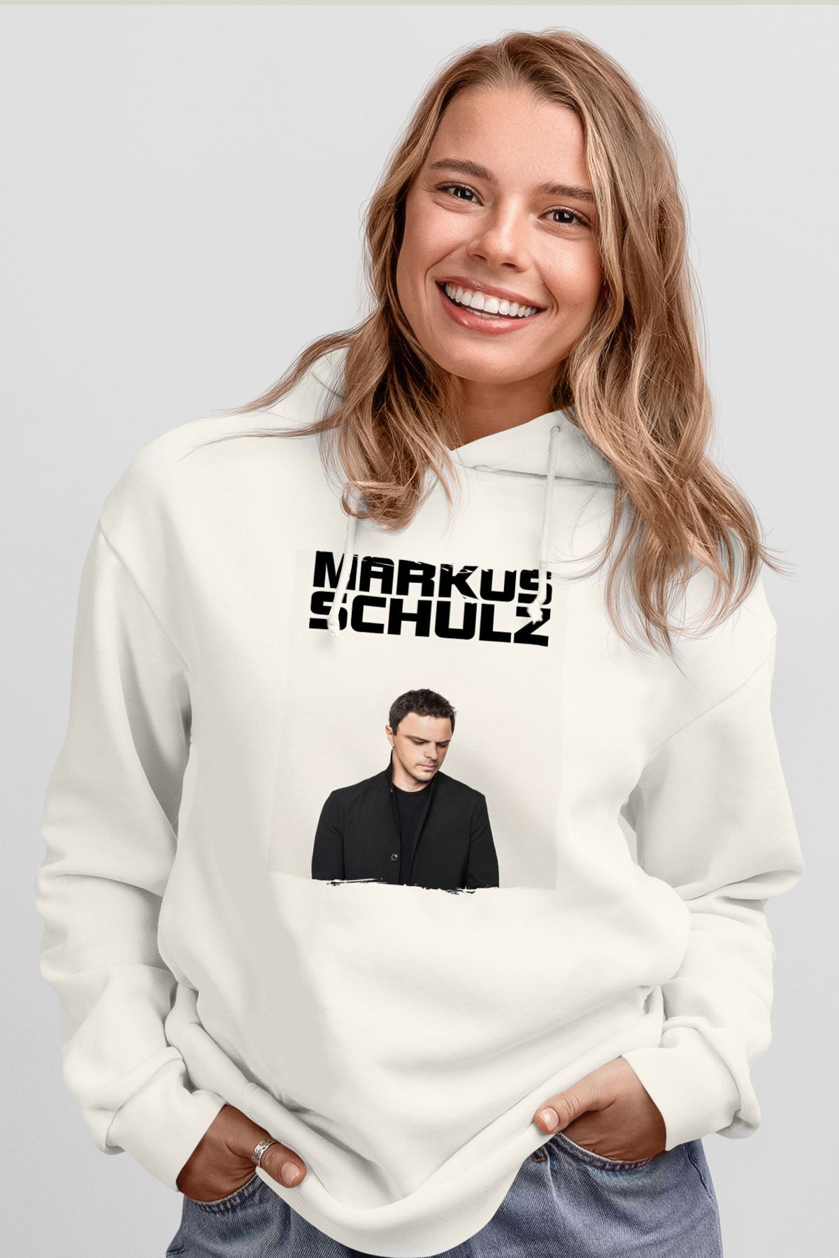 Markus Schulz Beyaz Unisex Kapüşonlu Sweatshirt