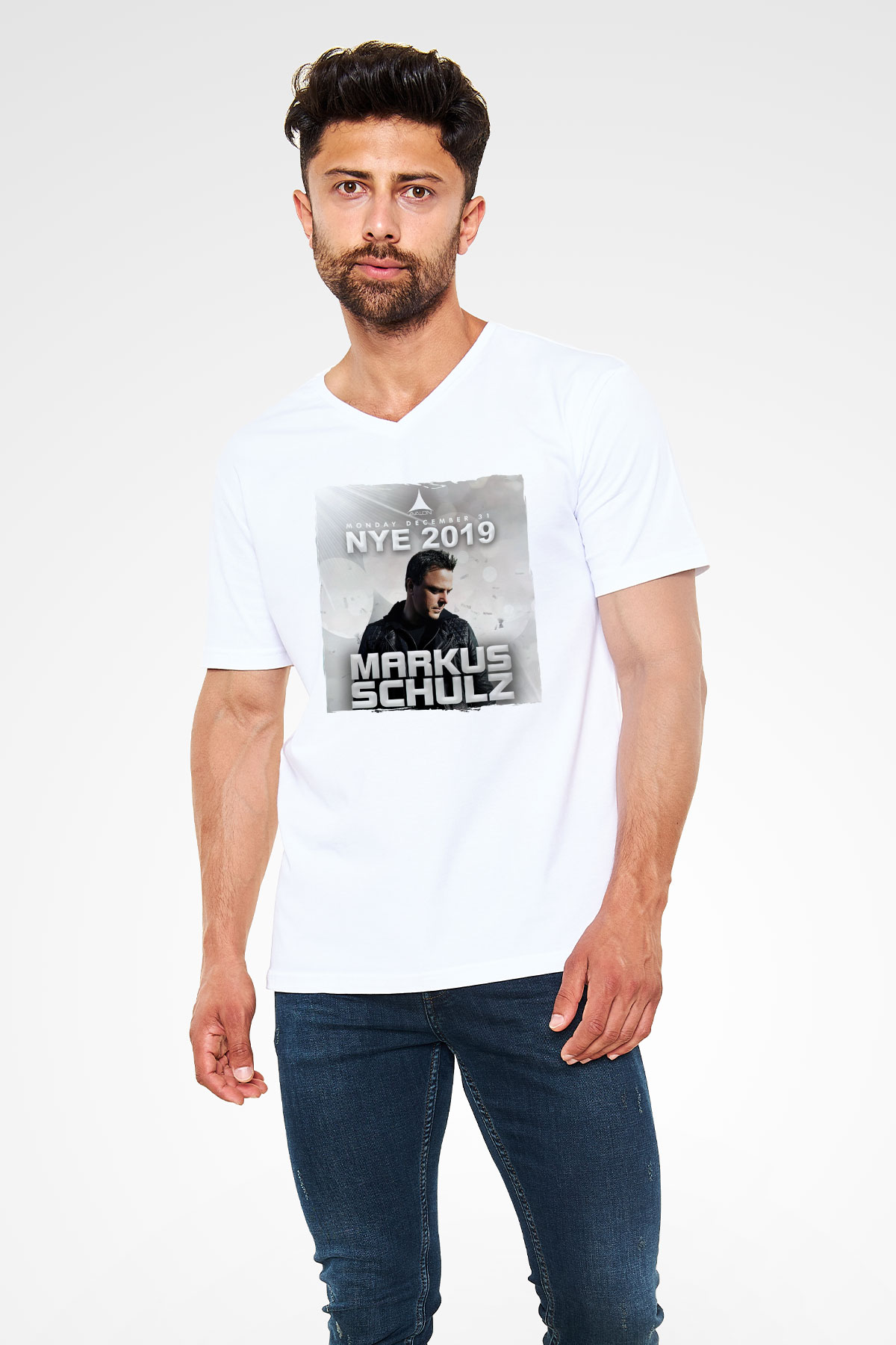Markus Schulz Beyaz Unisex V Yaka Tişört